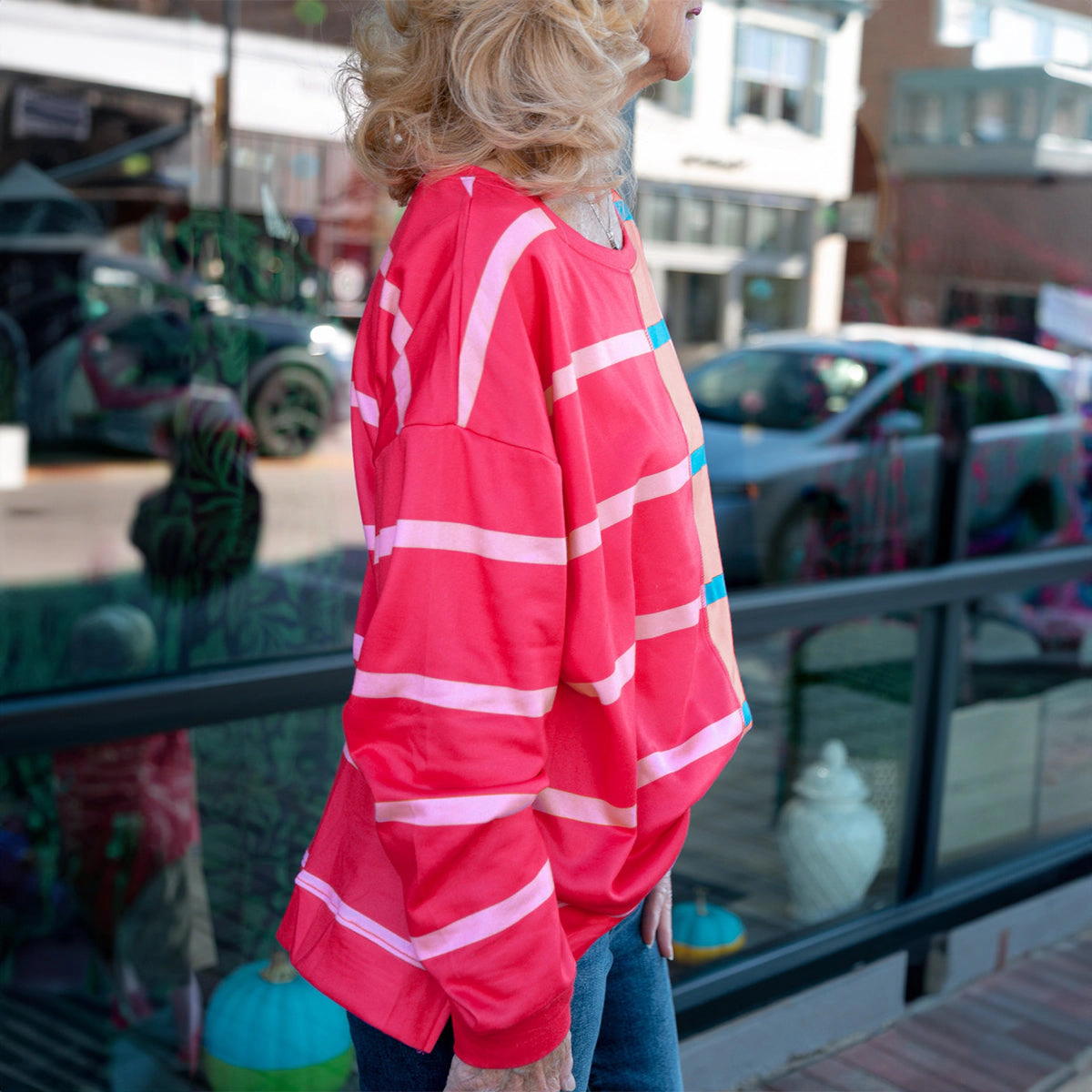 Sol Living Womens Stripe Color Block Crewneck Long Sleeve Plus T Shirt
