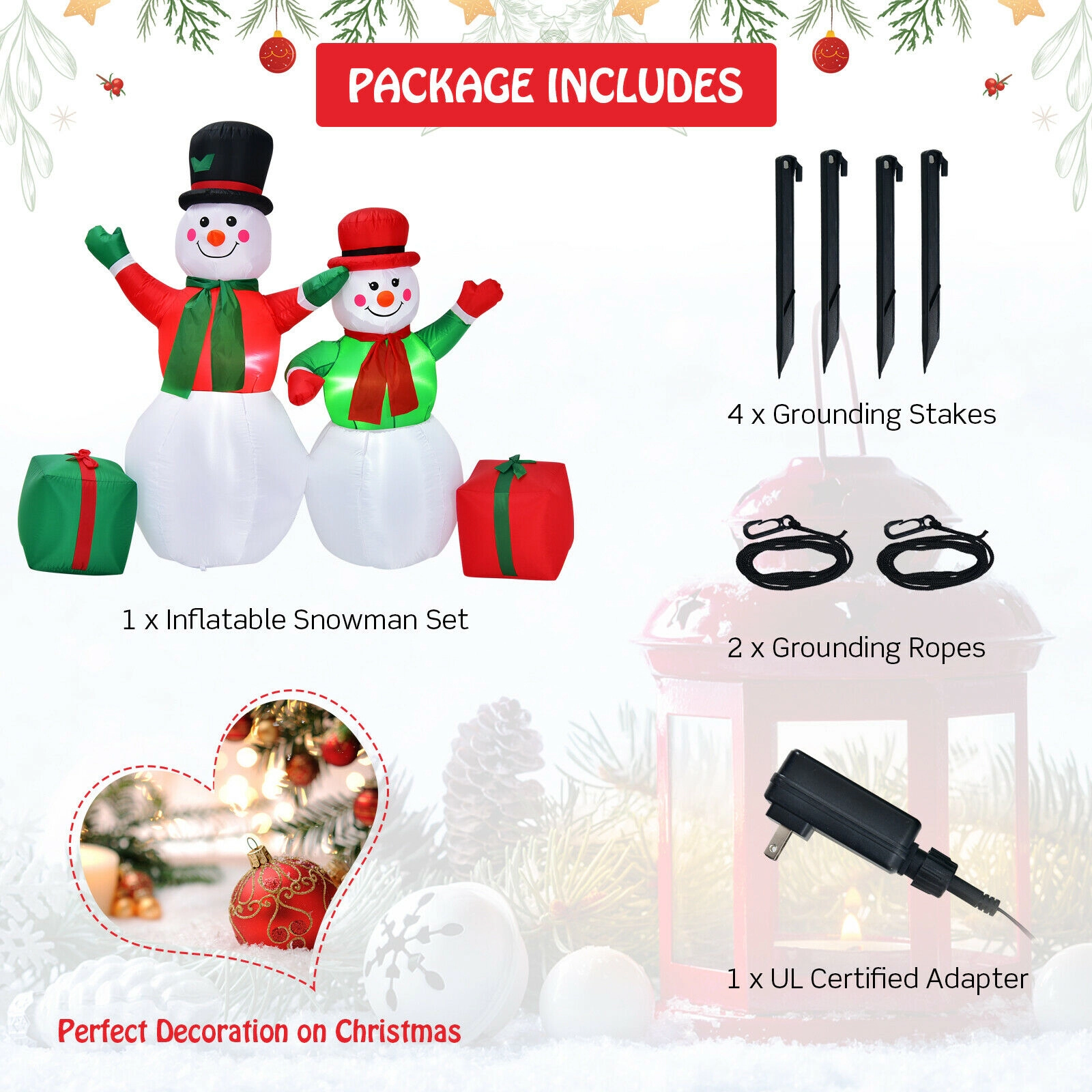 SUGIFT 6-ft Christmas Inflatable Snowman Blow Up Outdoor Yard Decoration with LED Lights and Stakes