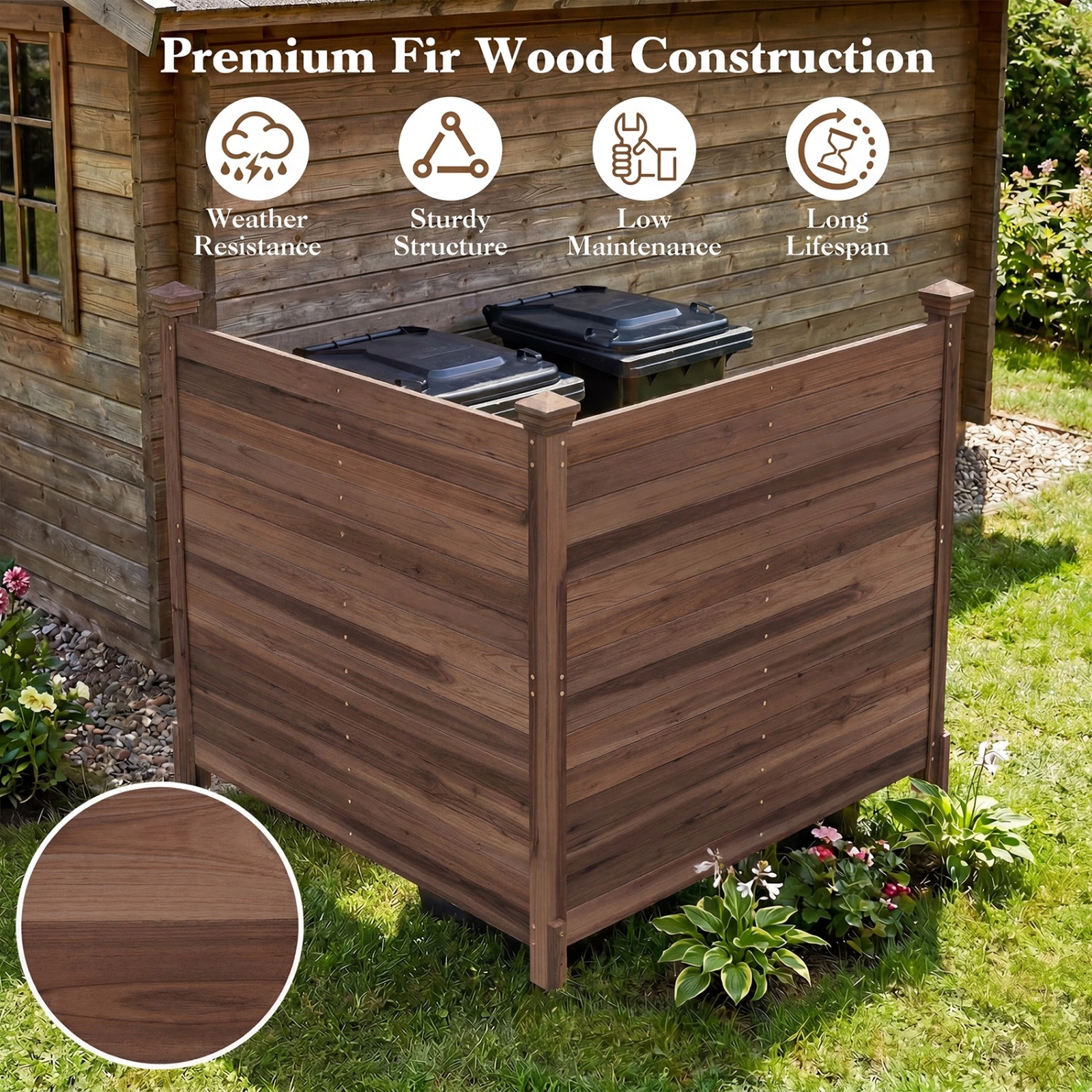 SUGIFT Brown Fir Wood Air Conditioner Privacy Fence with 2 Panels and 3 Ground Stakes 47-in W 47-in D 45.5-in H