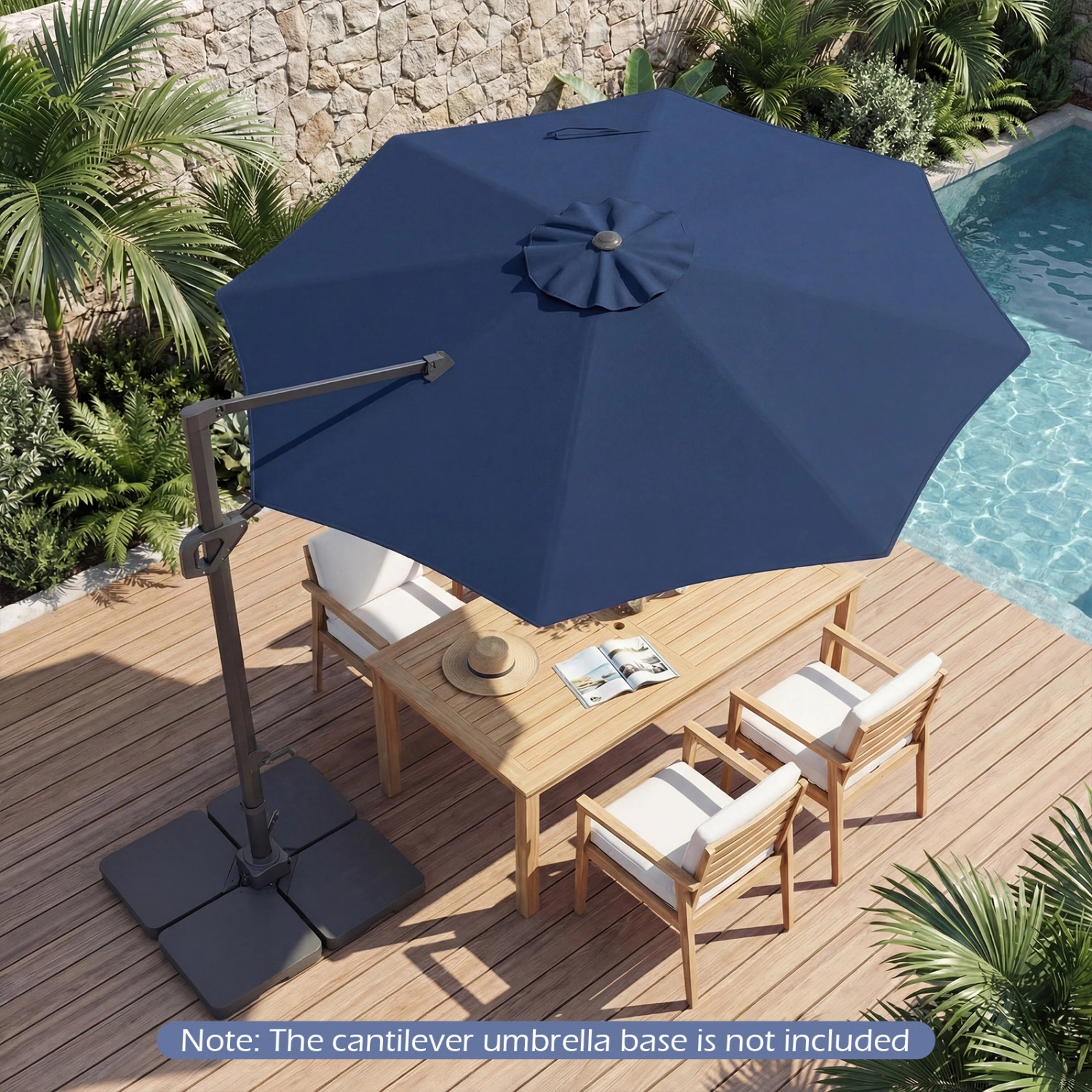 SUGIFT 10-ft Navy Offset Cantilever Patio Umbrella, 40-in Cross Base, 360-Degree Swivel