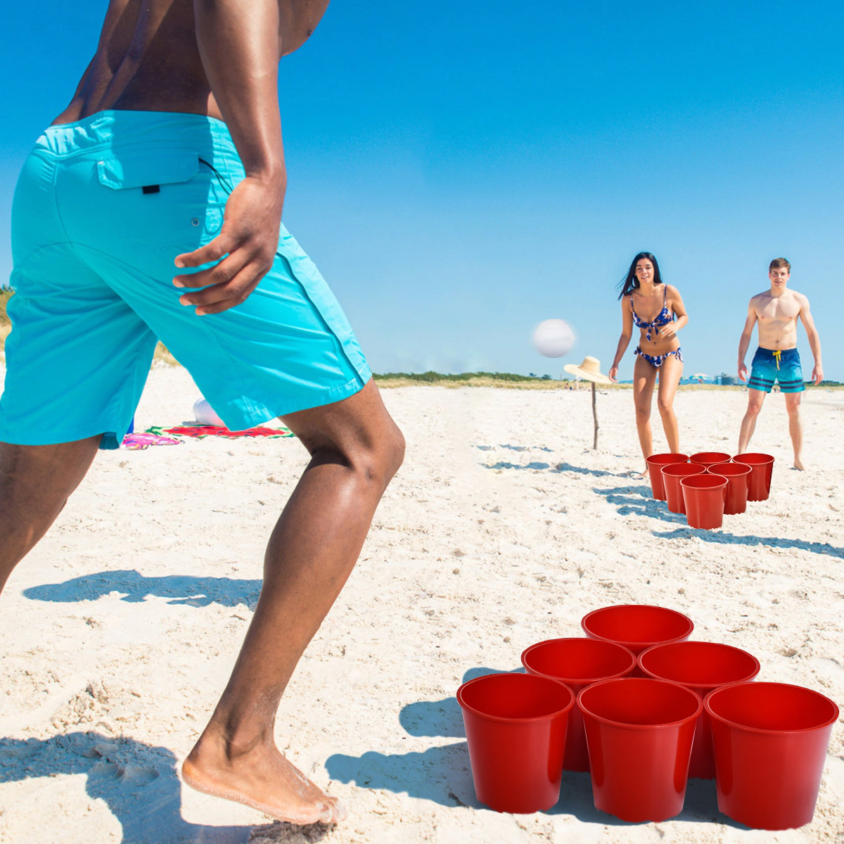 SUGIFT Giant Yard Pong Game Set with 12 Ultra-Durable 7.5-in PP Buckets 2 PVC Balls and Carry Bag