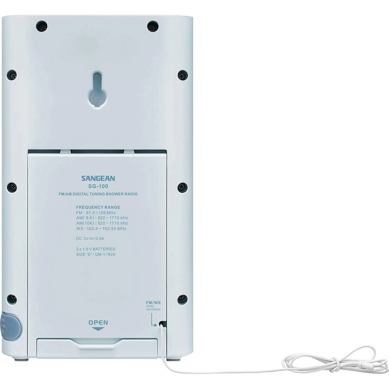 SANGEAN SG-100 Waterproof Shower Radio - AM/FM, Rugged Compact Design, Sky Blue