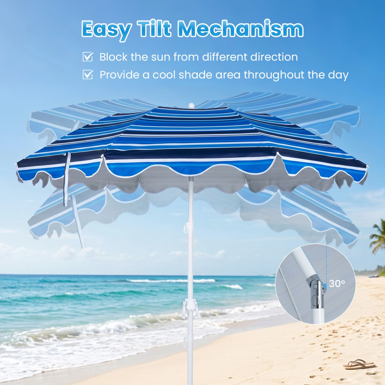 SUGIFT Beach Umbrella Navy UPF 50 Plus with Sand Anchor Cup Holder and Carry Bag