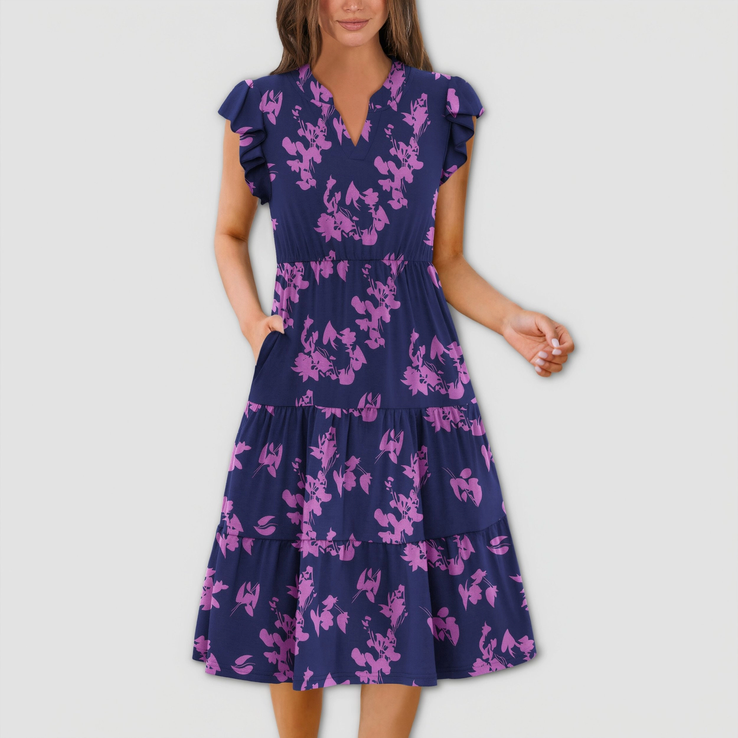 Zeagoo Women's V Neck Short Sleeve Midi Dress