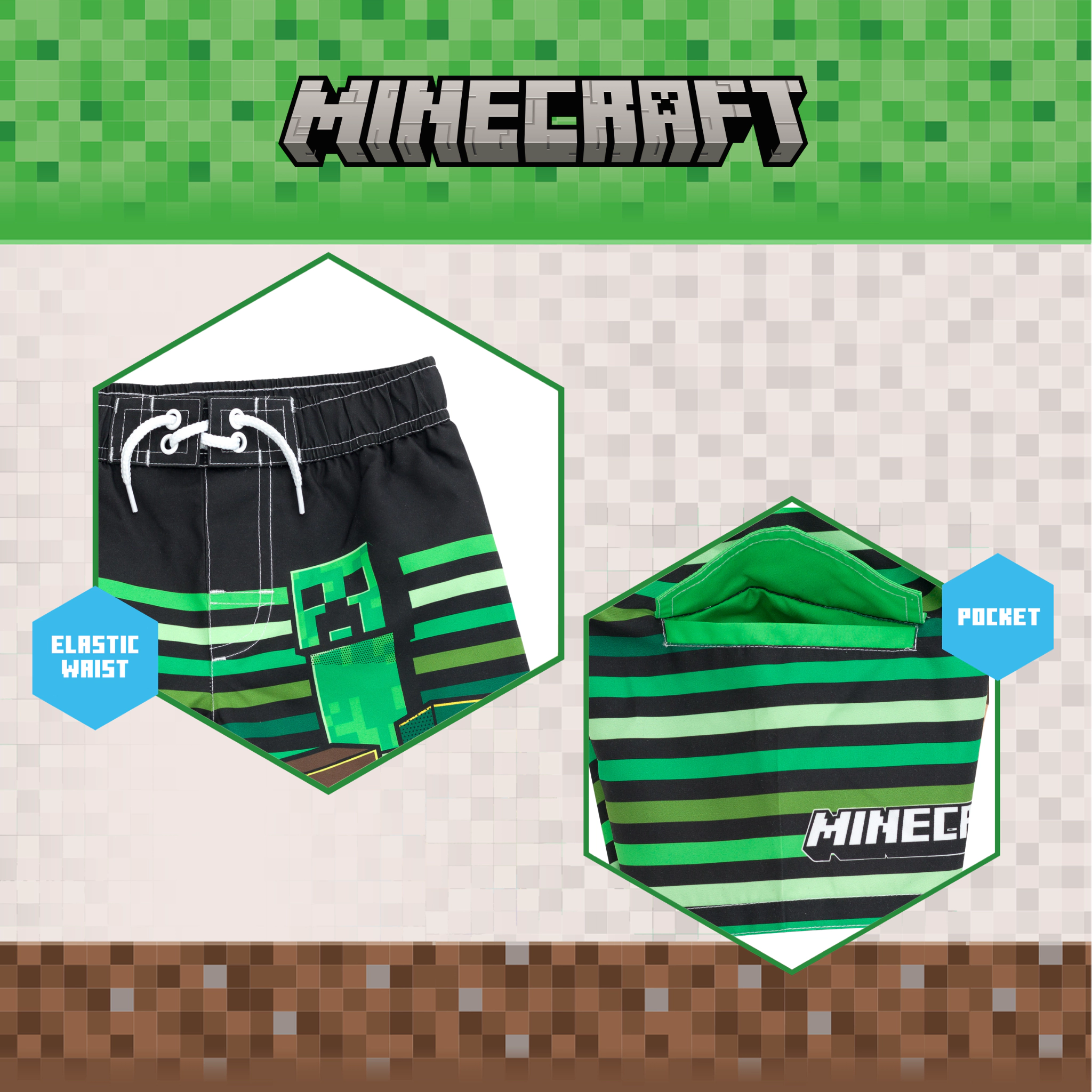 Minecraft Boys' Swimwear Swim Trunks