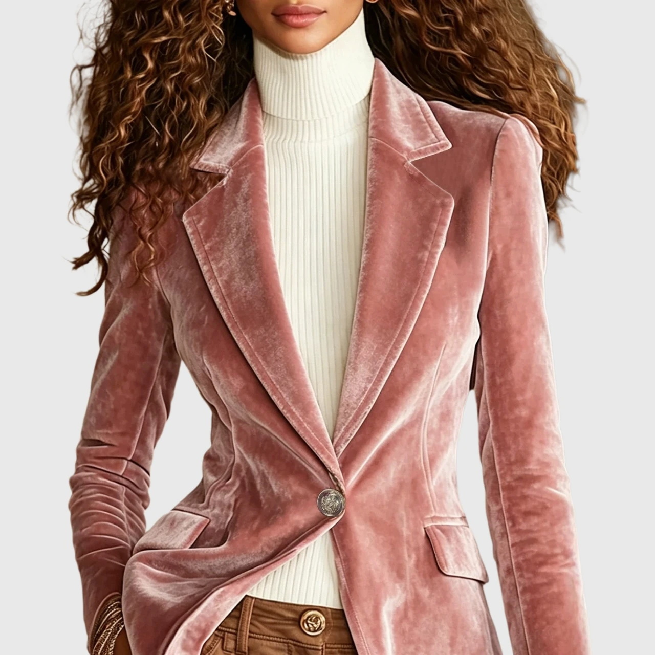 YesFashion Women's One Button Velvet Blazer, Notch Lapel Tailored Fitted Business Casual Suit Jacket