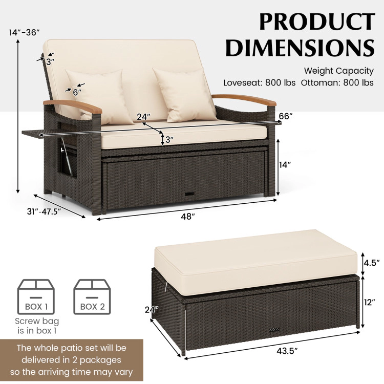 Hivvago Outdoor Wicker Daybed With Folding Panels And Storage Ottoman