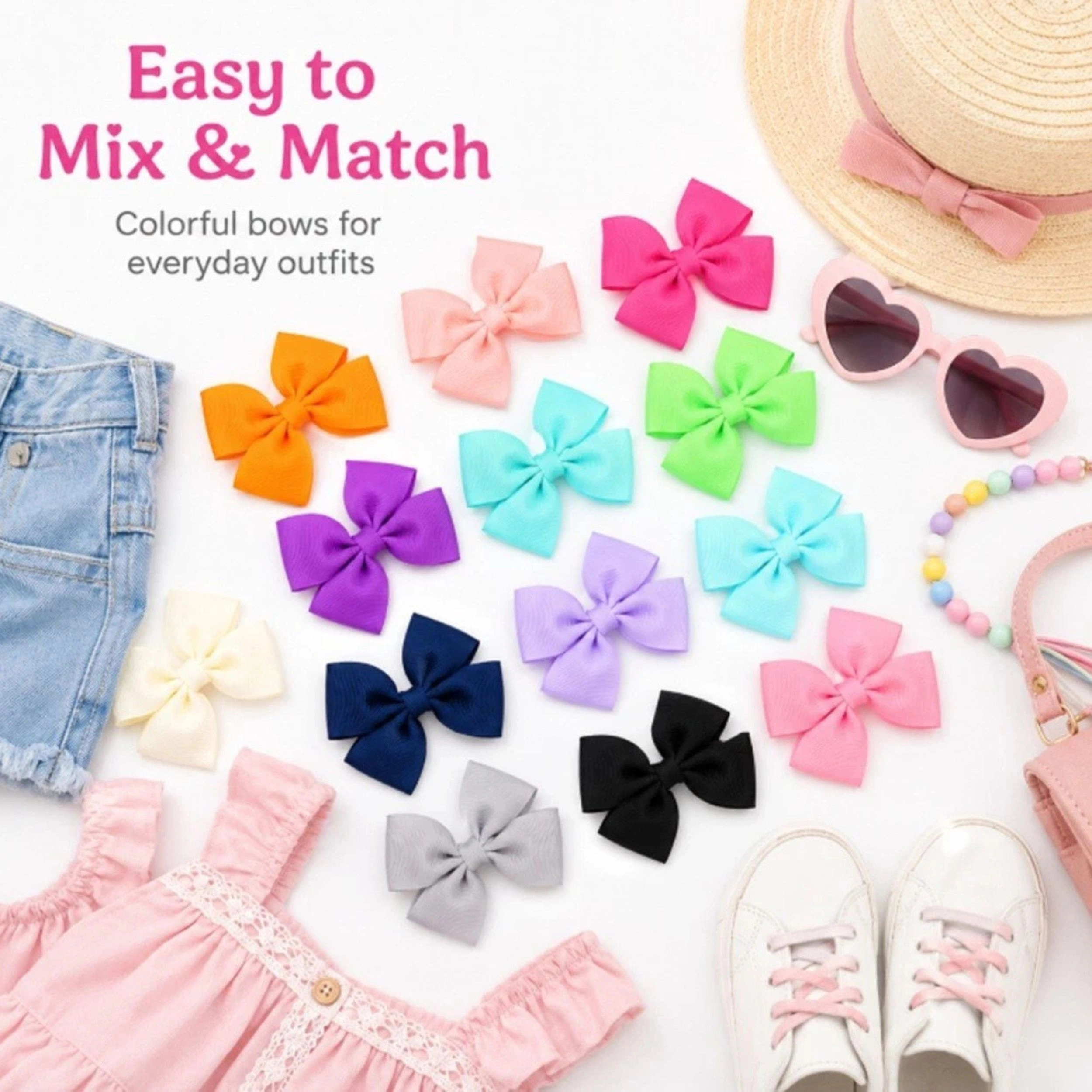 Home Collection Girls Pack of 20 Grosgrain Ribbon Hair Bows with Alligator Clips
