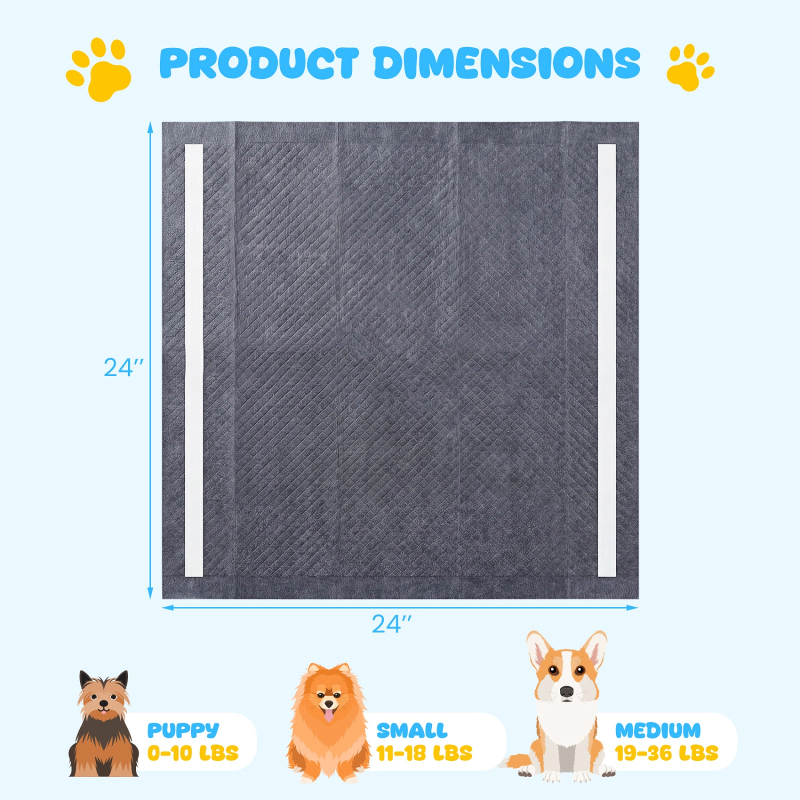 SUGIFT 150-Count 24 x 24-in Square Black Charcoal 6-Layer Dog Pee Pads with 22 x 22-in Absorbent Core