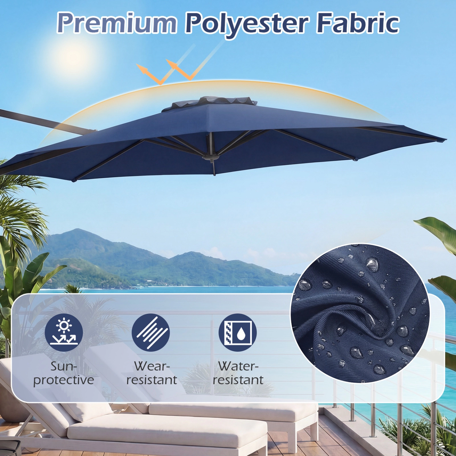 SUGIFT 10-ft Navy Offset Cantilever Patio Umbrella, 40-in Cross Base, 360-Degree Swivel
