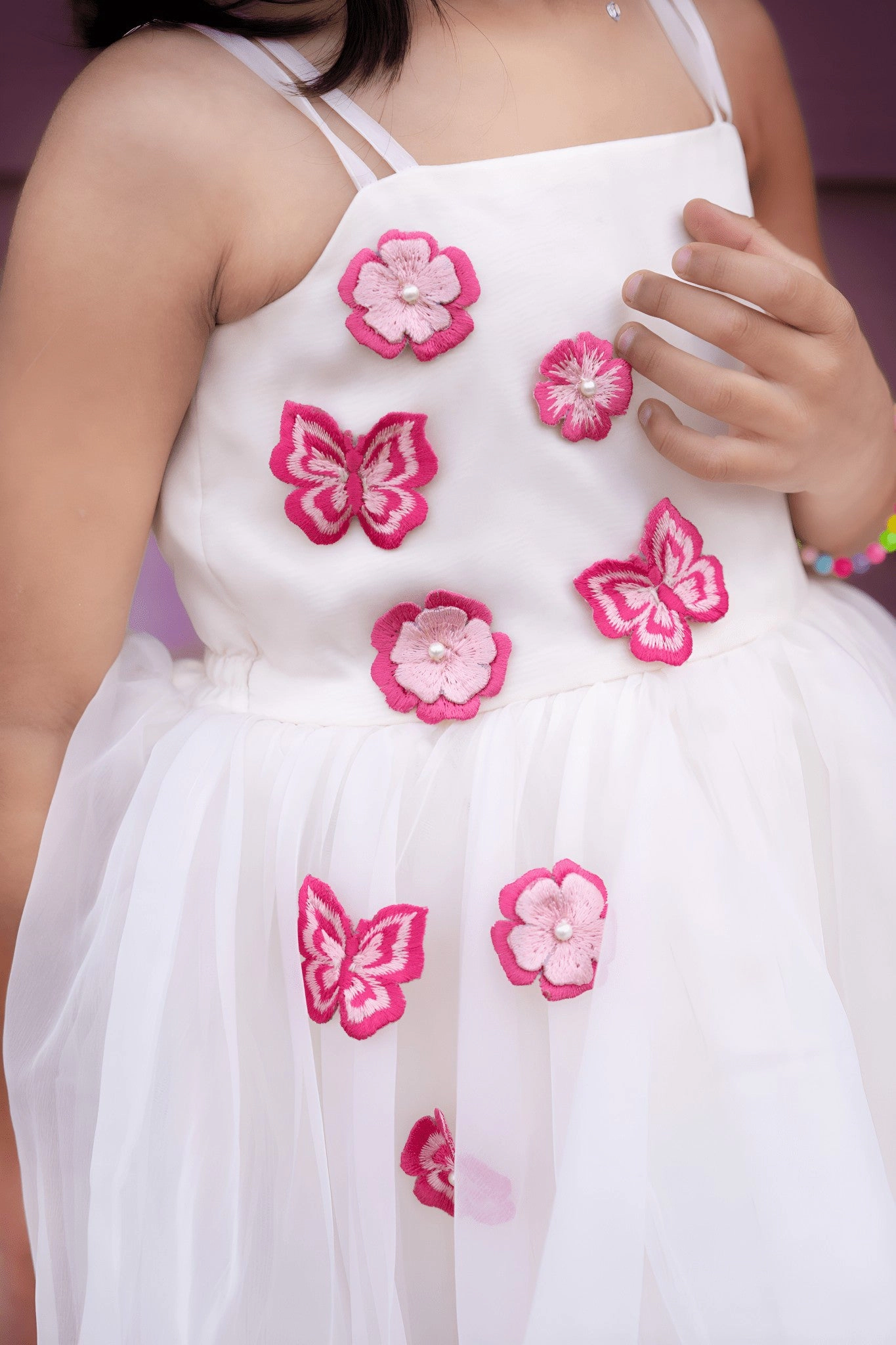 Faeella Girls Whimsical 3D Butterfly Ivory Tulle Flower Girl Dress