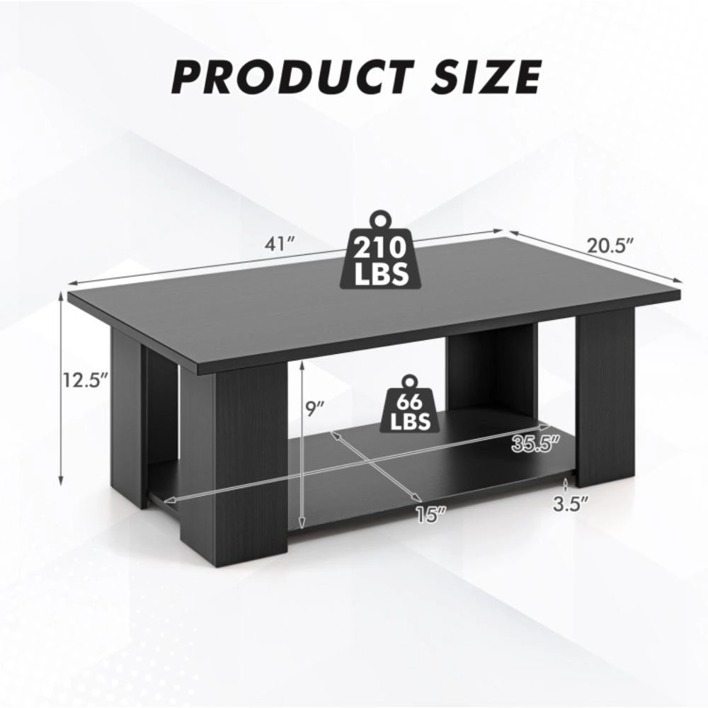 Hivvago Large Rectangular Coffee Table with Two-Tier Wooden Design and Storage Space