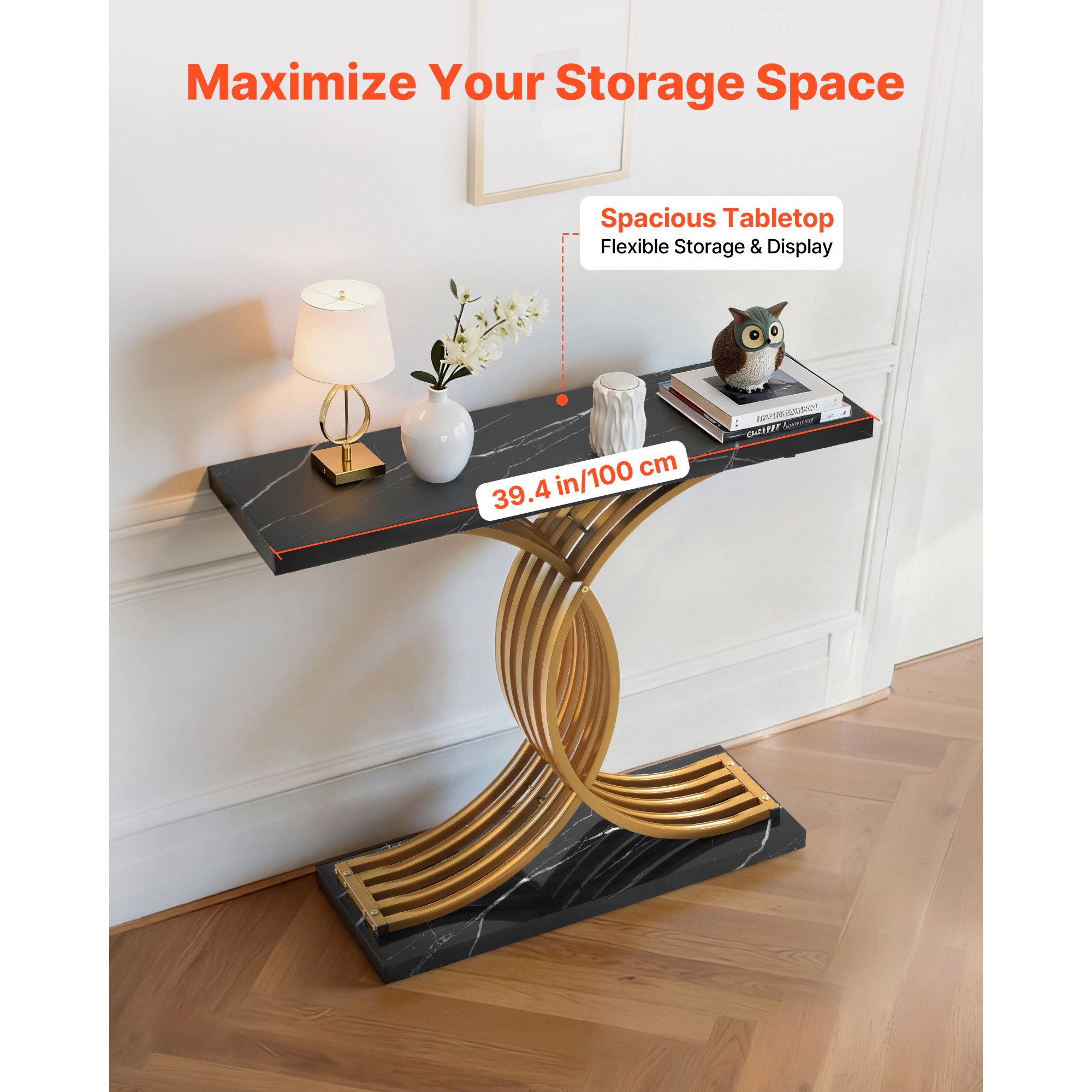 HONGGE Farmhouse Console Table Behind Couch, Wooden Rectangle Narrow Sofa Desk for Hallway Bedroom Living Room Foyer