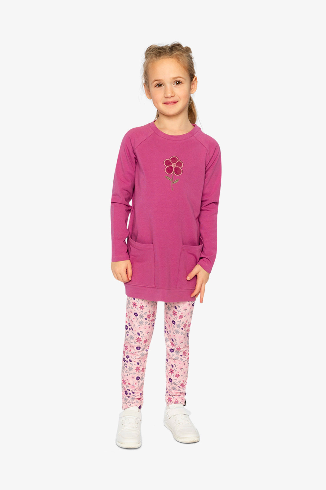 Deux par Girls Flower Appliqué Raglan Sleeve Tunic with Front Pockets