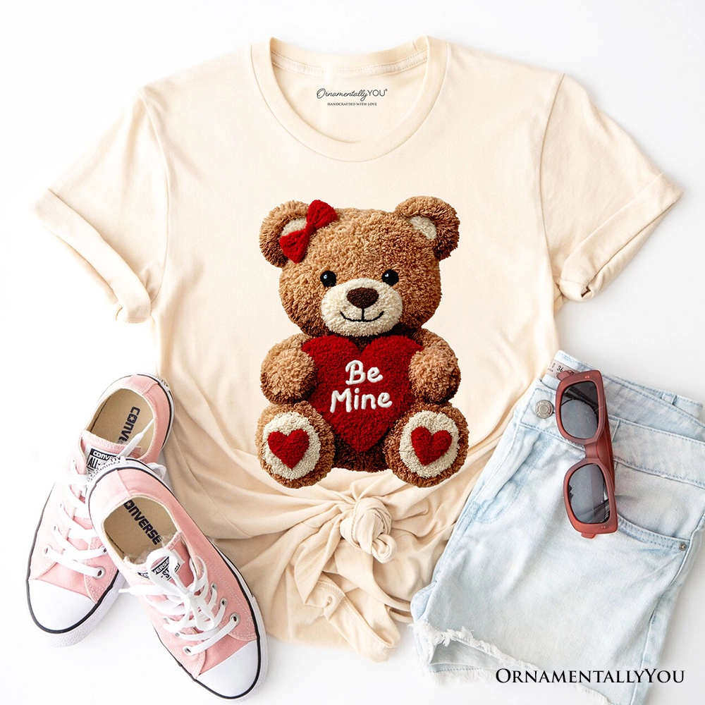 OrnamentallyYou Womens Bear Toy "Be Mine" Valentine T-Shirt
