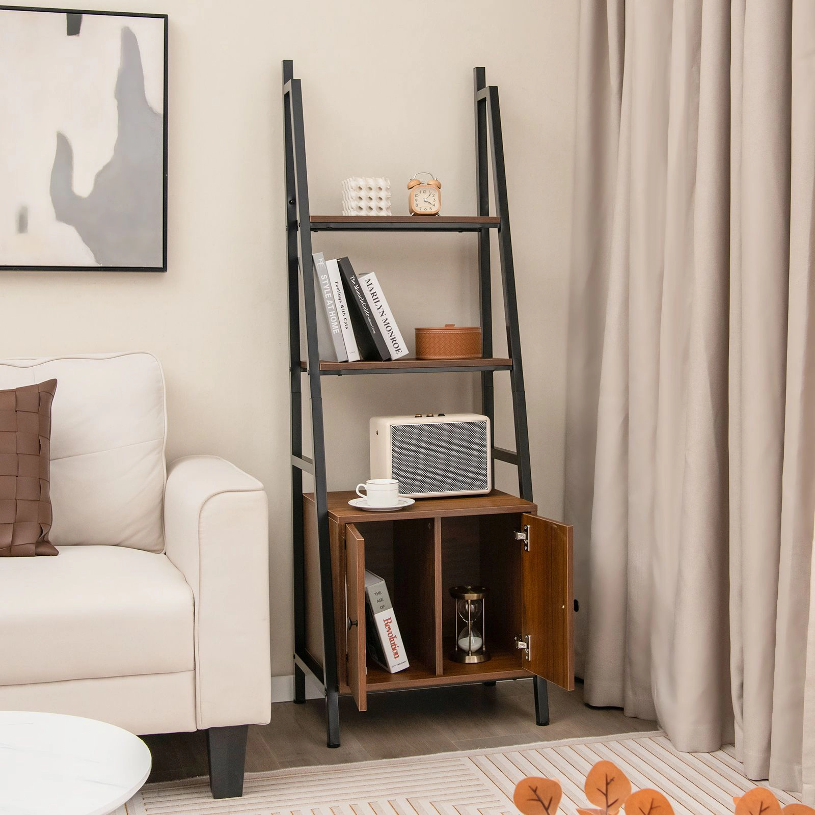 SlickBlue 4-Tier Storage Shelf, Ladder Bookcase with Cabinet