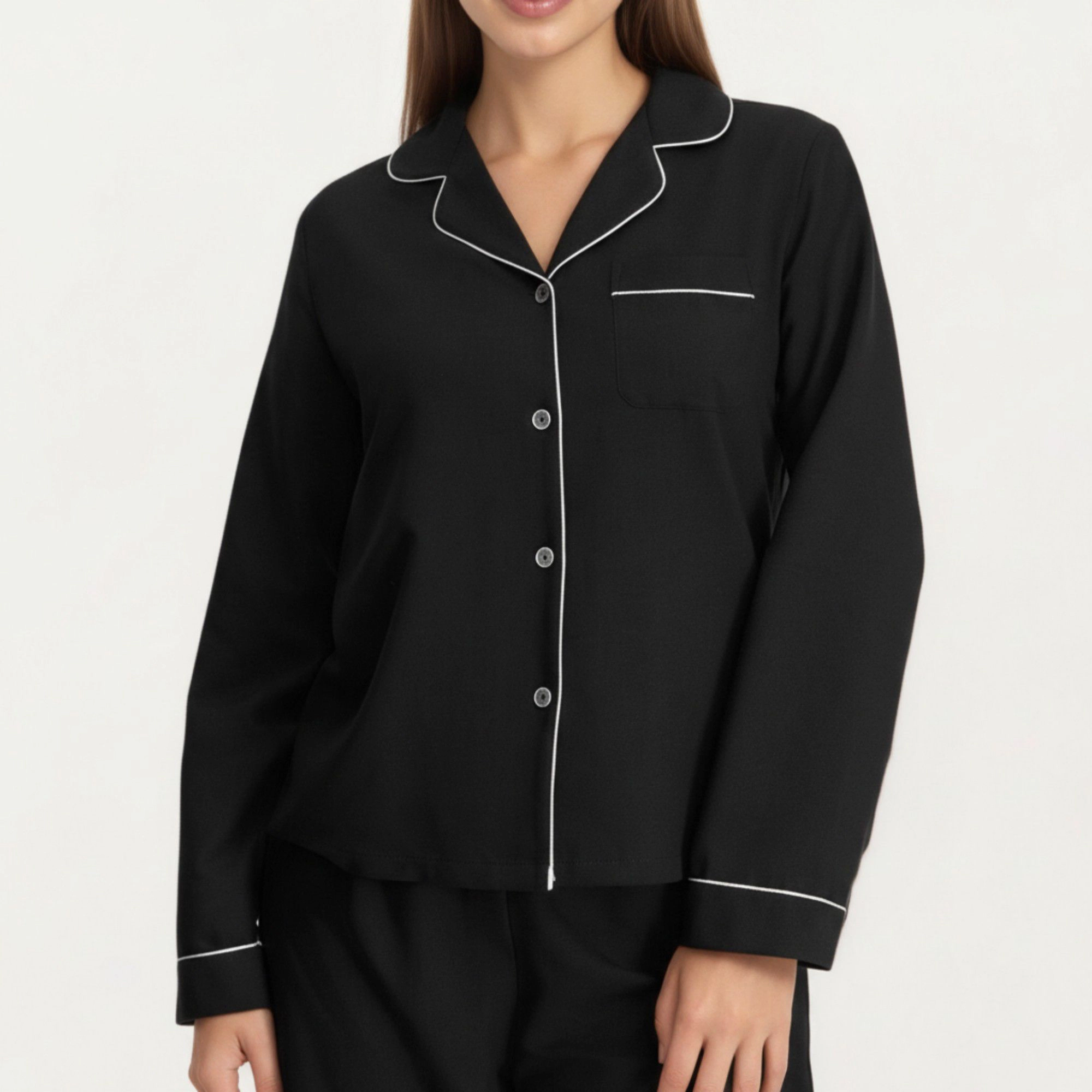 Anna-Kaci Women's Long Sleeve Pajama Set with Soft Notched Collar Button Front Top and Relaxed Straight Leg Pants