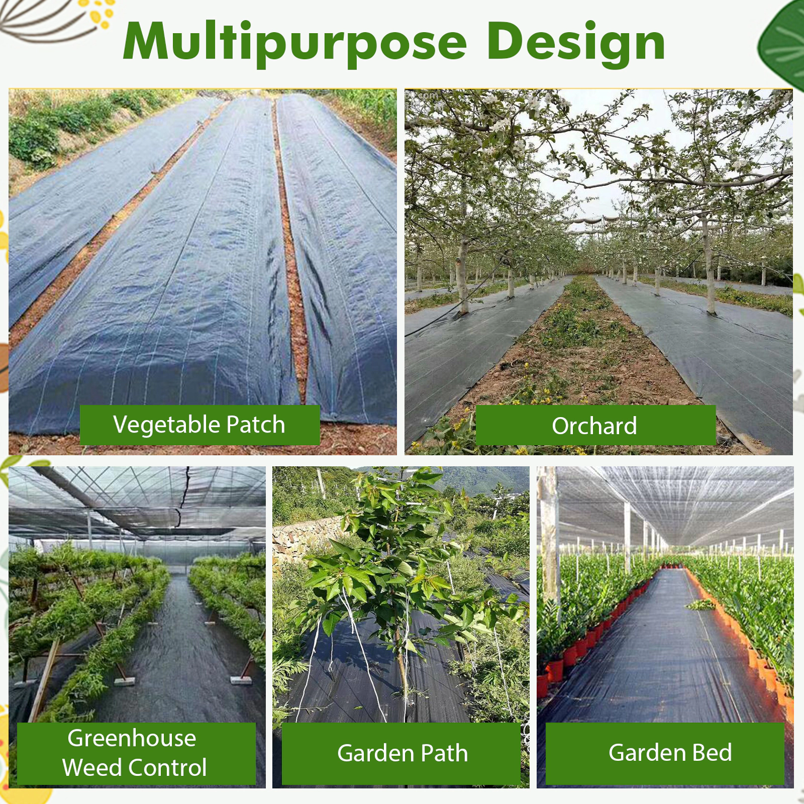 SUGIFT Woven PP Weed Barrier Landscape Fabric Roll Black