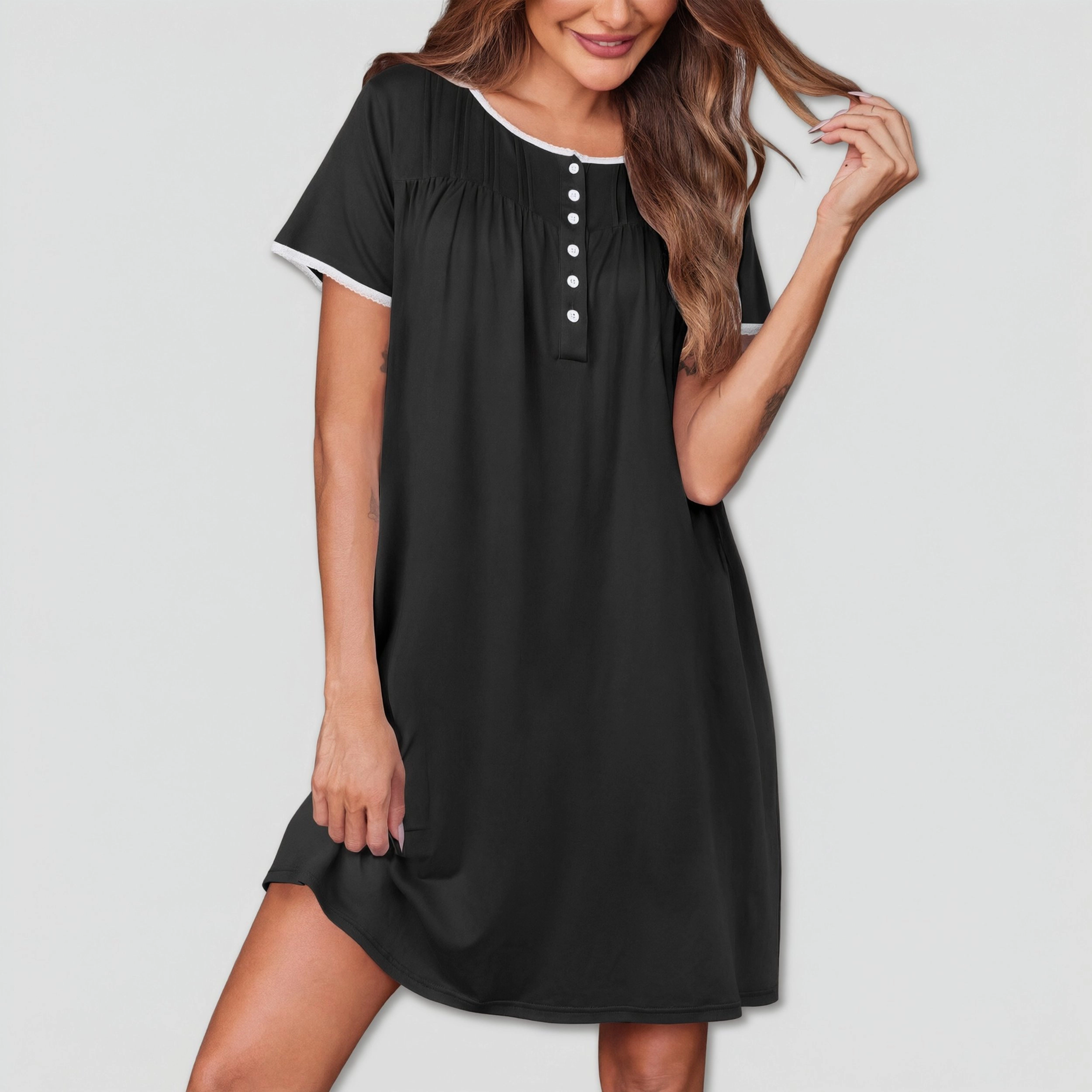 Ekouaer Womens Nightgown with Pockets Short Sleeve Mumu Nightgown Button Down