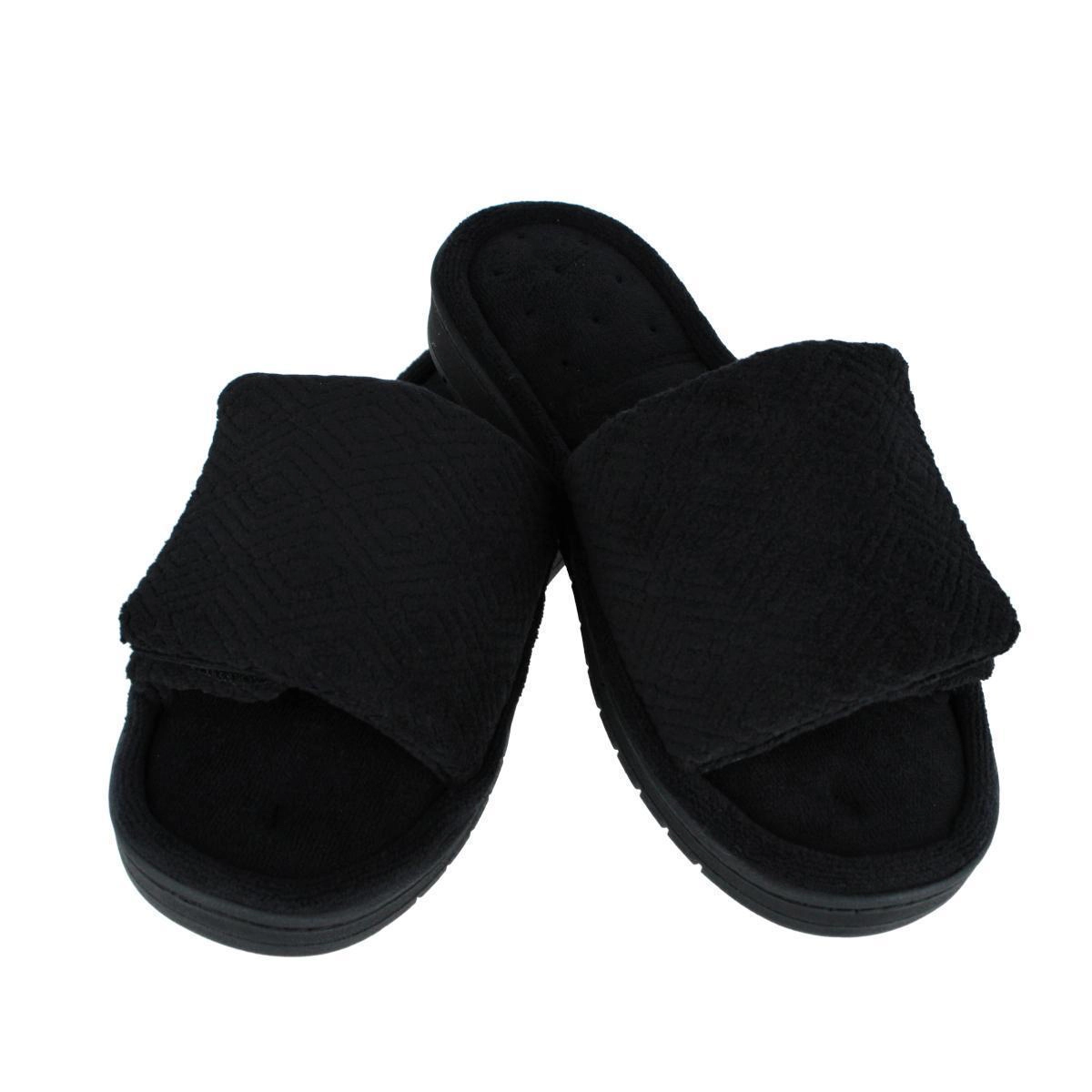 Isotoner Women's Sculpted Terry Adjustable Open Toe Slide Slippers