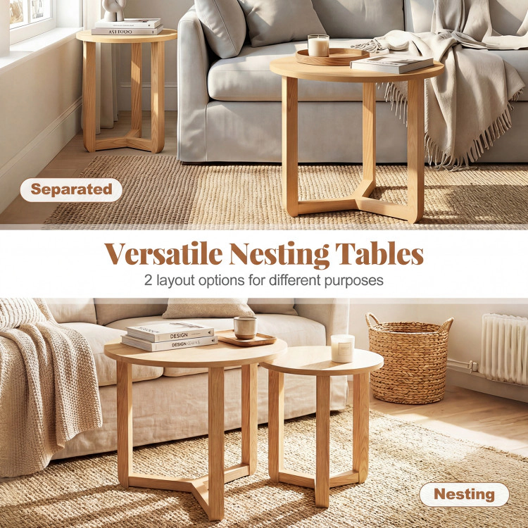 Hivvago Round Nesting Coffee Table Set Of 2 Wood End Tables With Thickened Top