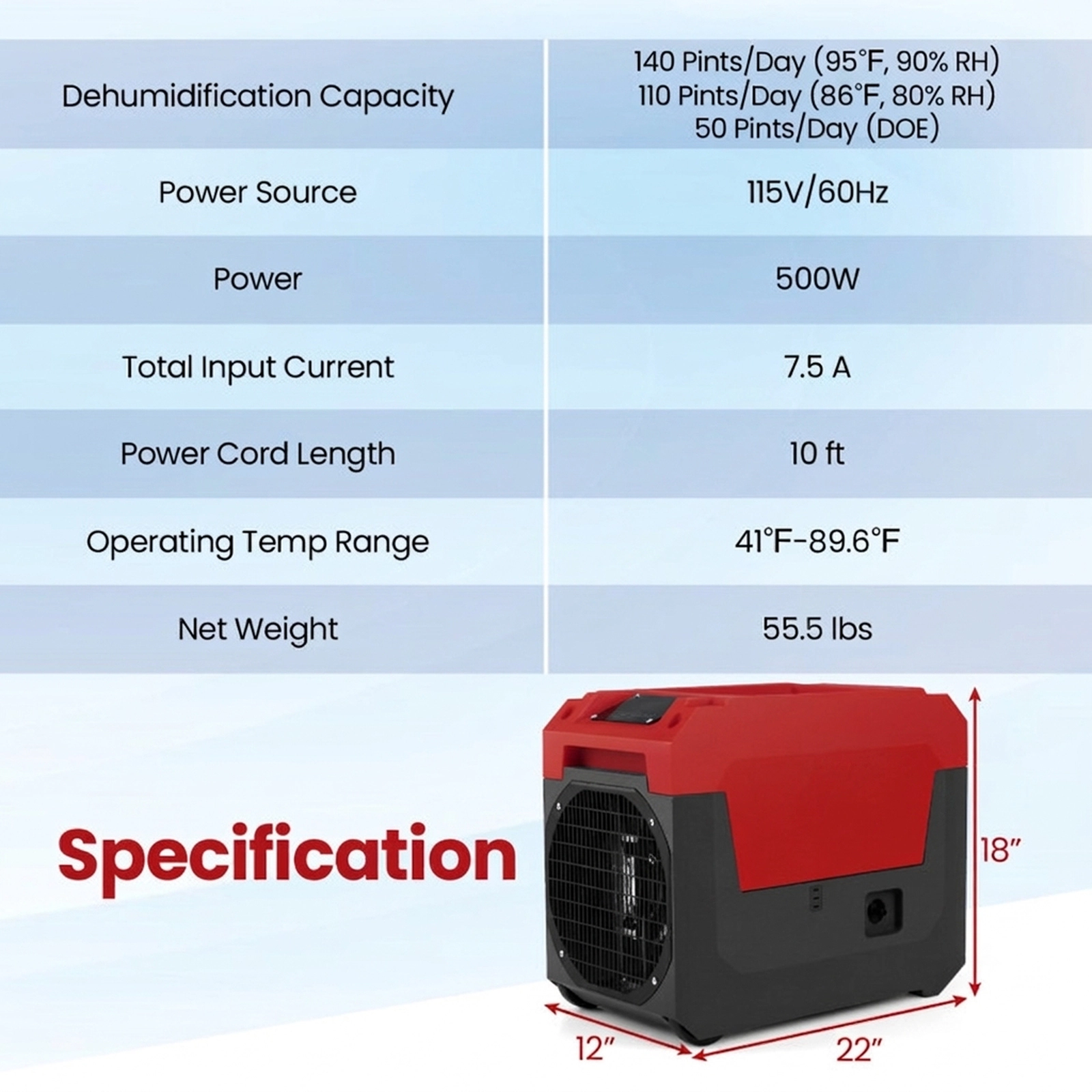 SUGIFT 140-Pint 1800-sq ft Commercial Dehumidifier with Pump Drainage 16.5-ft Hose and Child Lock
