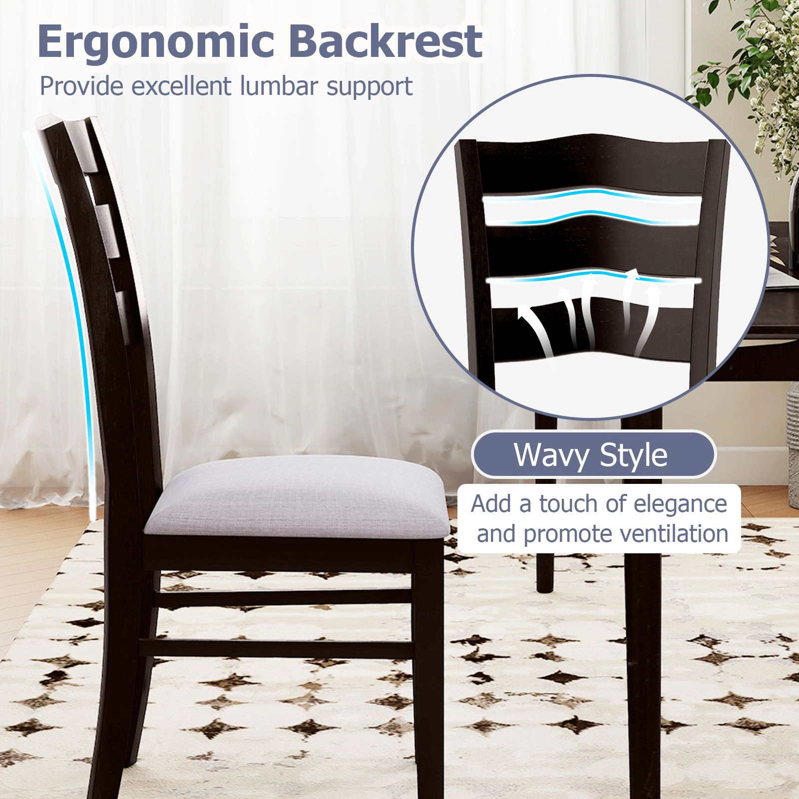 SlickBlue Farmhouse Dining Chairs, Velvet Seat, Wave Back Design