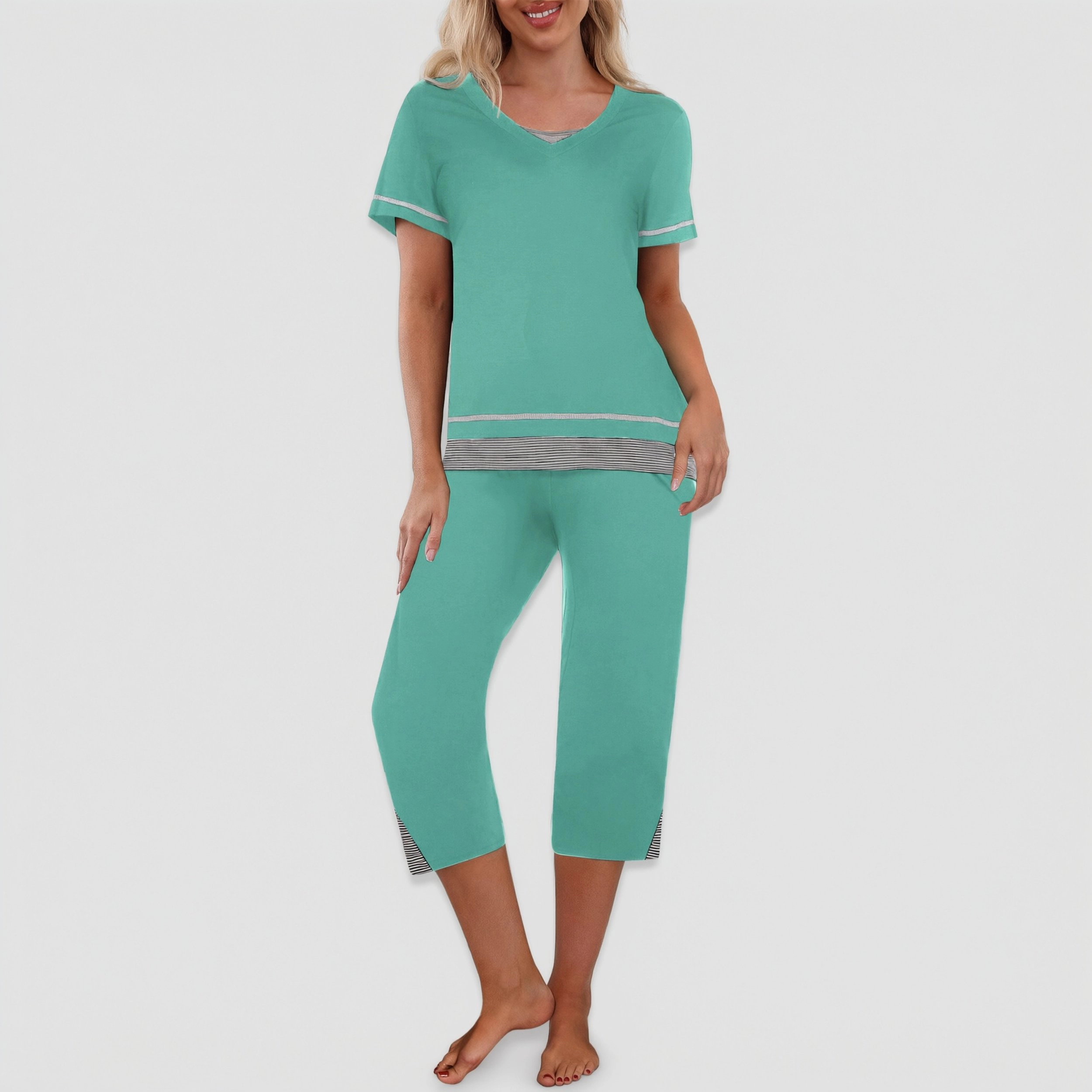 Ekouaer Capri Pajama Sets for Women Pants with Short Tops Ladies Sleep Pjs Soft Two Piece