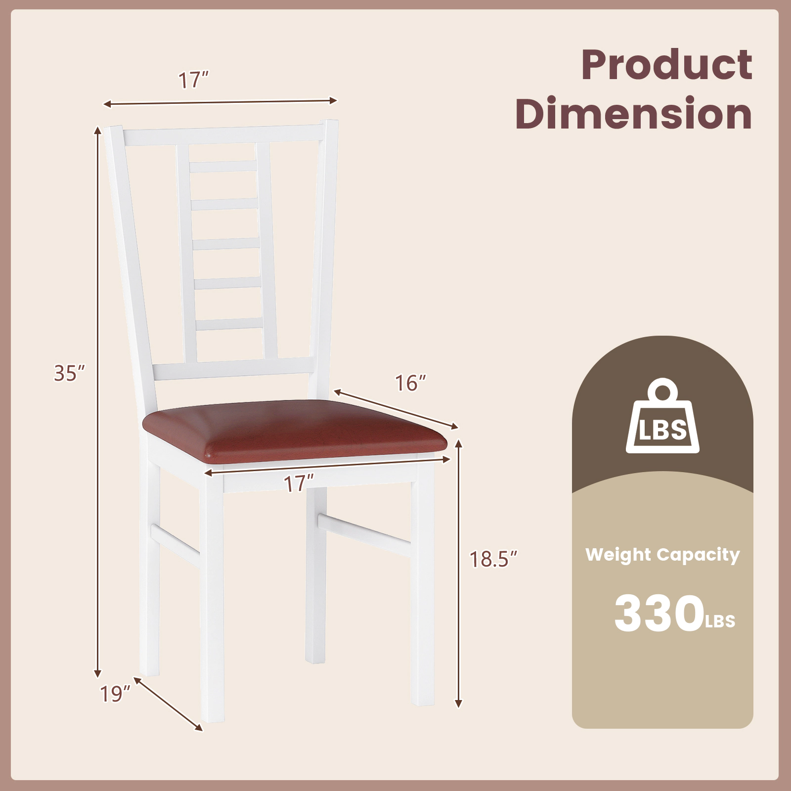 SUGIFT High-Back PU Leather Dining Chair 330-lb Capacity Walnut/White Frame Black/Brown Seat