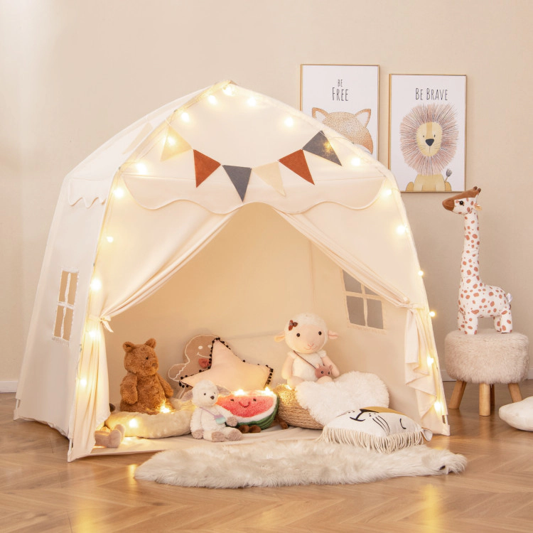 SUGIFT Beige String Lights and Extra Large Playhouse Space Kids Play Tent Bed Tent