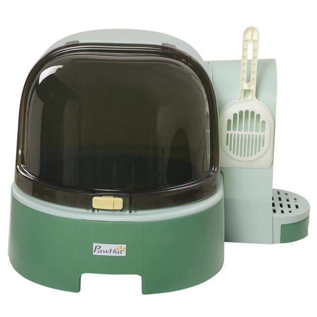 212 Main PawHut Covered Cat Litter Box with Lid, Easy-Clean Openable Front Cover & Litter Scoop, Green