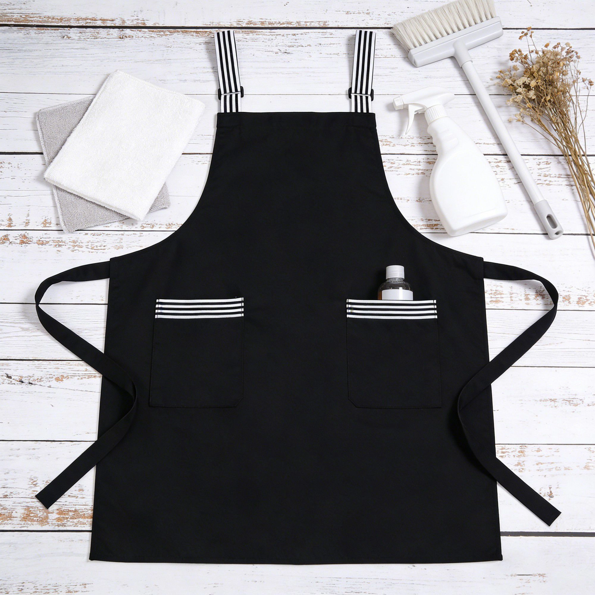 Alilang Unisex Kitchen Apron Cotton Blend Adjustable Neck with Dual Pockets for Cooking Baking Use
