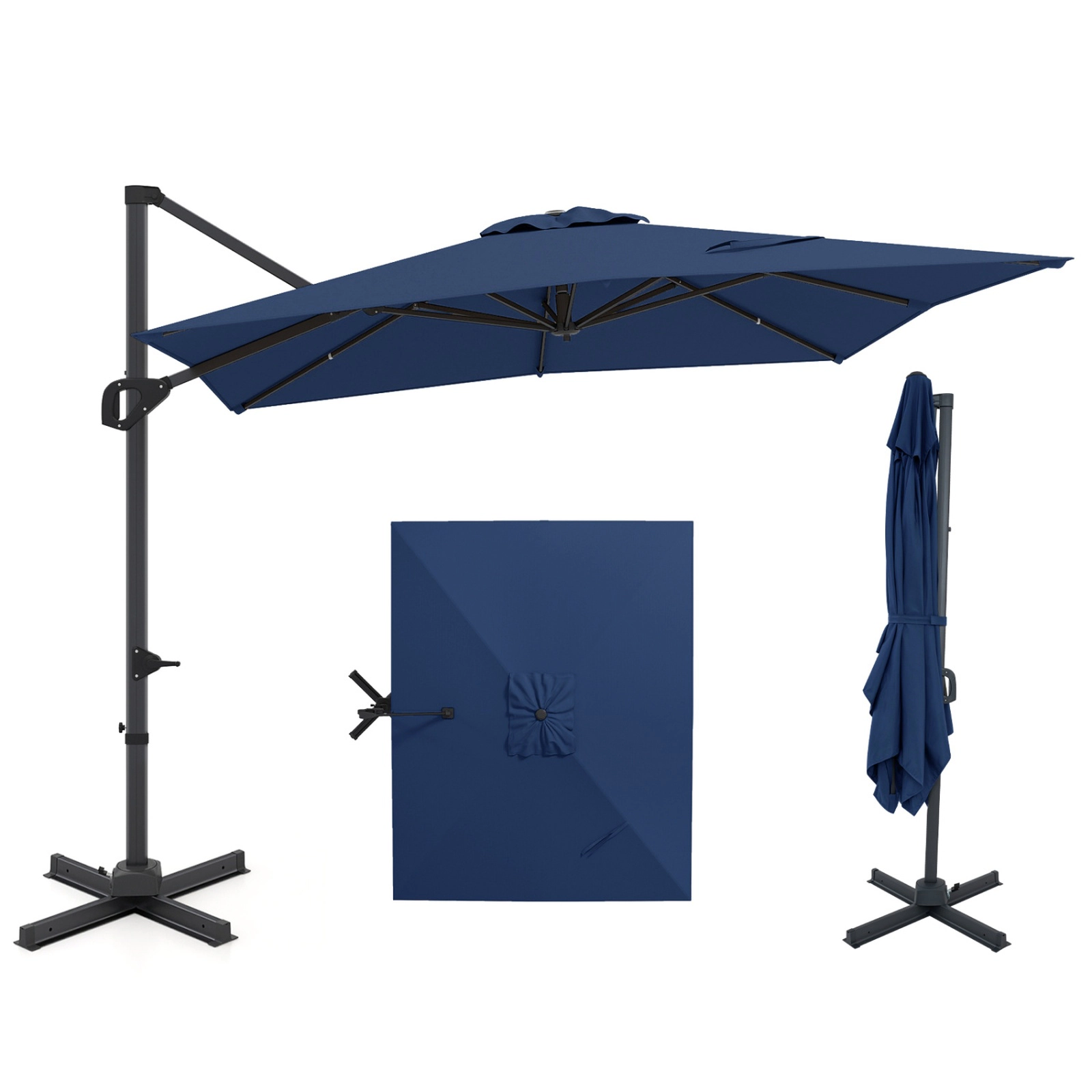 SUGIFT Navy 11 x 9 ft Rectangular Cantilever Patio Umbrella with 6 Tilt Positions