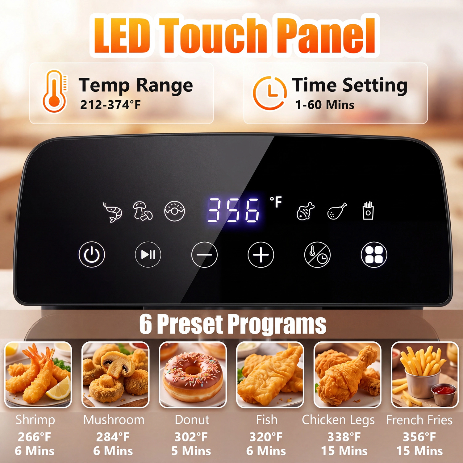 LJG 3.2-Qt Electric Deep Fryer with 1700W LED Touch Screen and Enamel Oil Tank