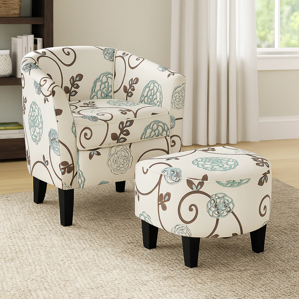 Hivvago Contemporary Fabric Upholstered Lounge Chair with Matching Ottoman Set