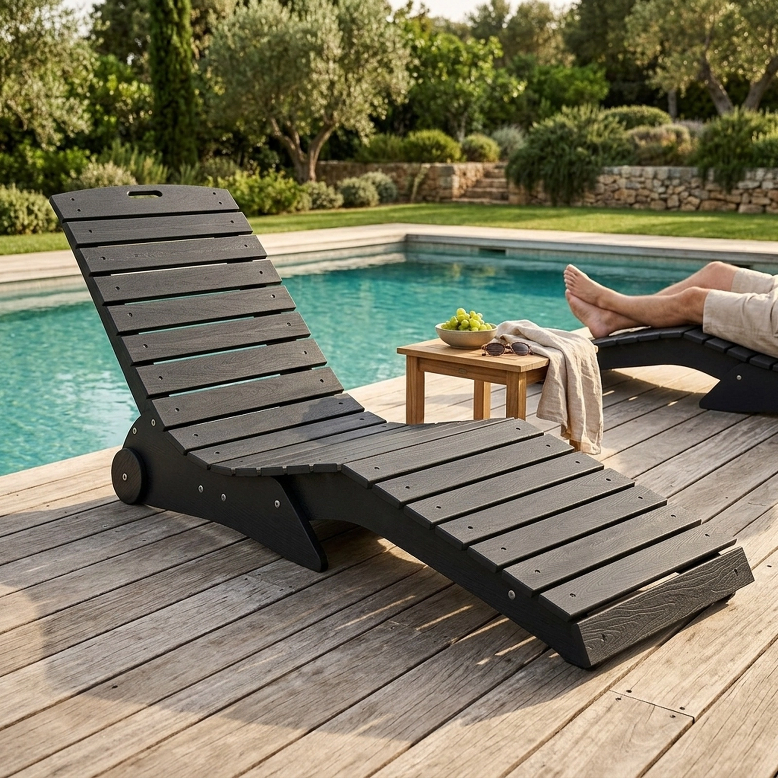 SUGIFT In-Pool Lounge Chair, Weighted HDPE Baja Shelf Tanning Ledge Chair with Wheels, Dark Gray