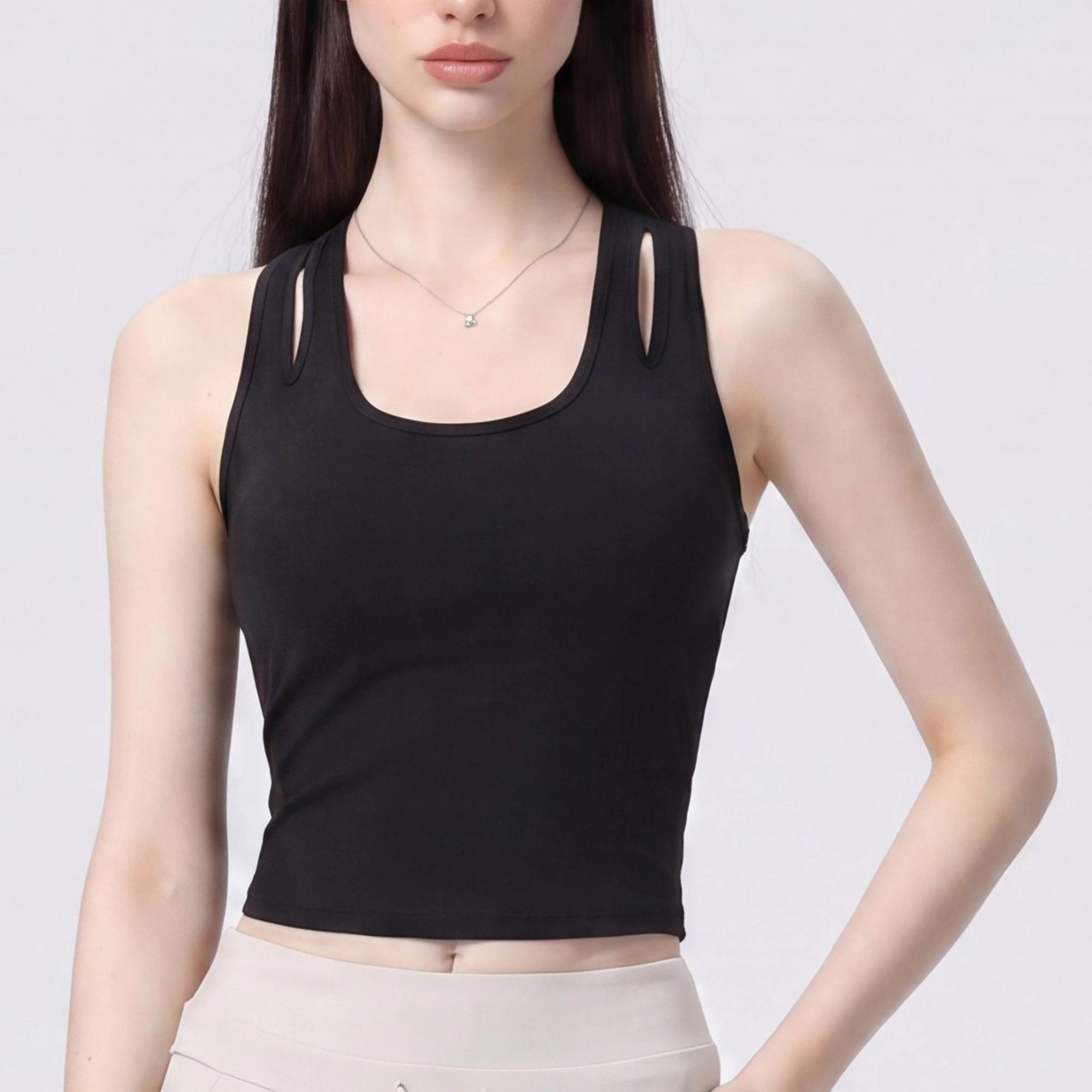 Anna-Kaci Women's Sleeveless Yoga Tank Top with Built-In Padding Scoop Neck Cutout Strap Detail and Fitted Silhouette