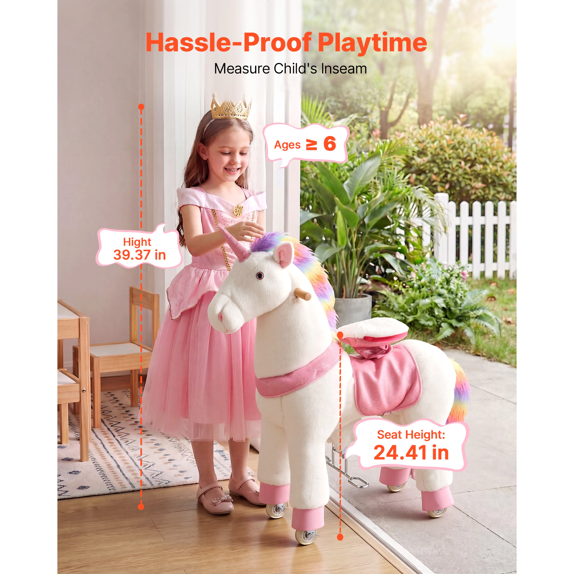 HONGGE Ride On Horse Riding Toys for Kids, No Battery Required, Smooth Wheels, Max Load Capacity for Ages