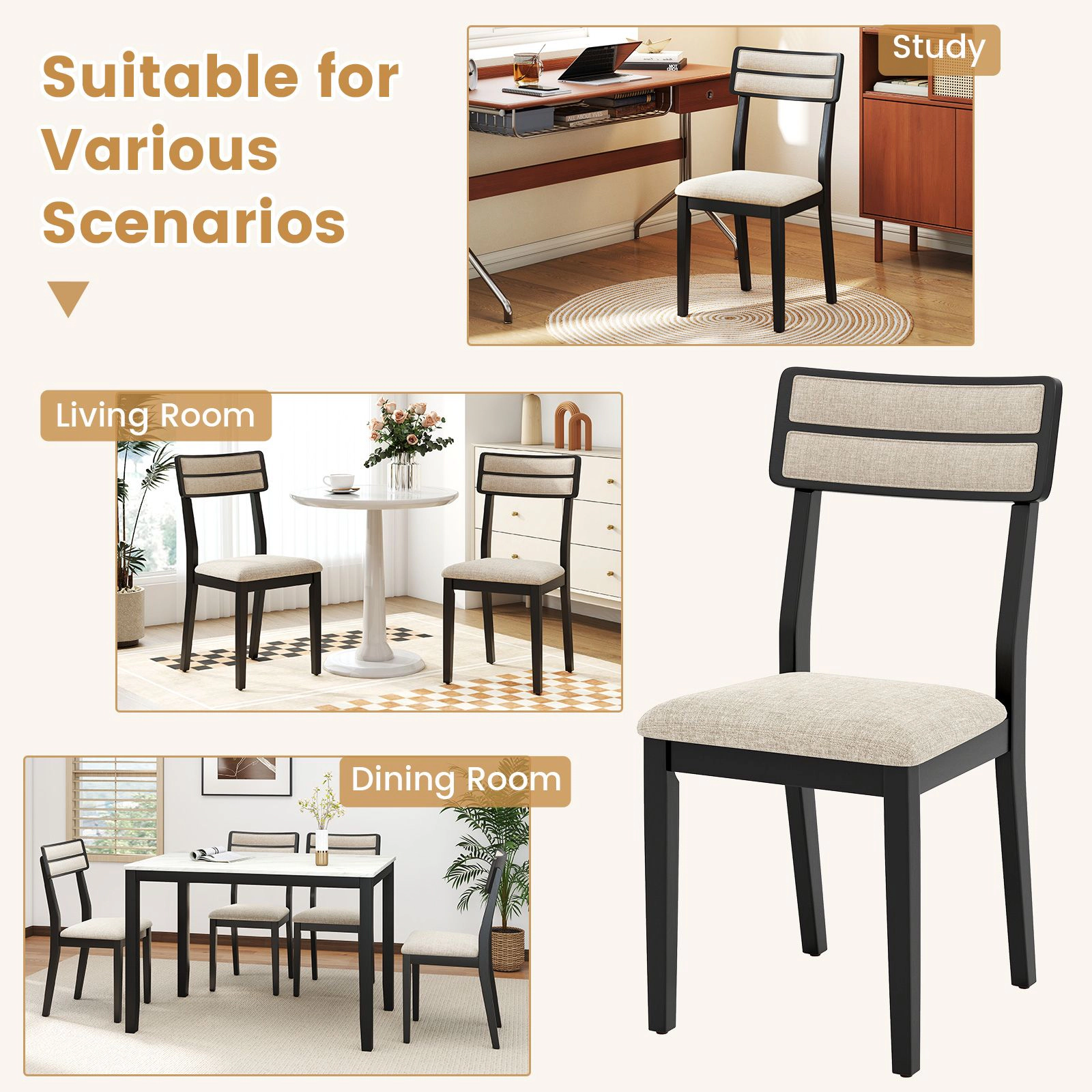 SlickBlue Upholstered Linen Dining Chairs Set of 4 with Wood Legs