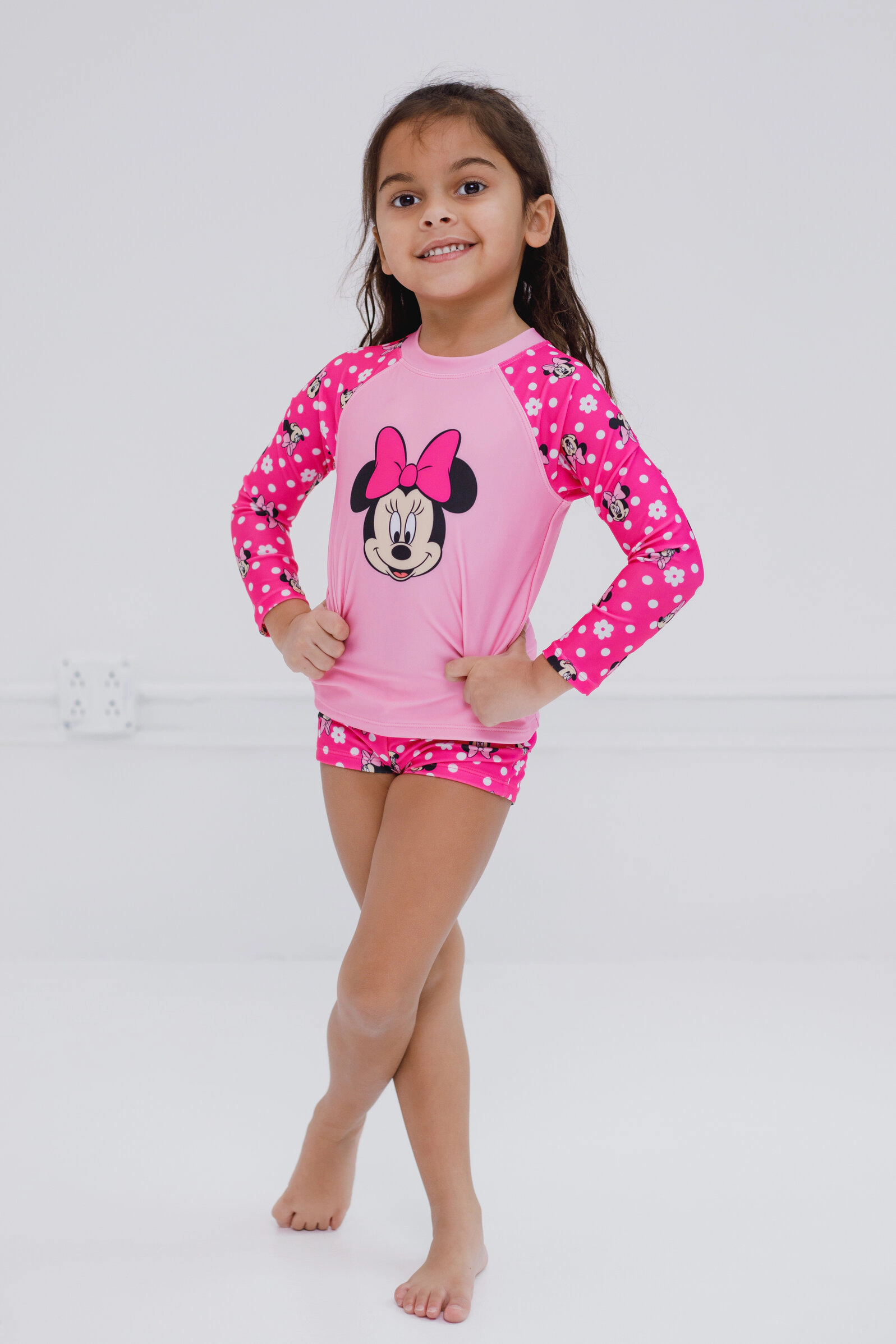 Disney Minnie Mouse Girls' 2-Piece Swimwear Rash Guard and Shorts Set