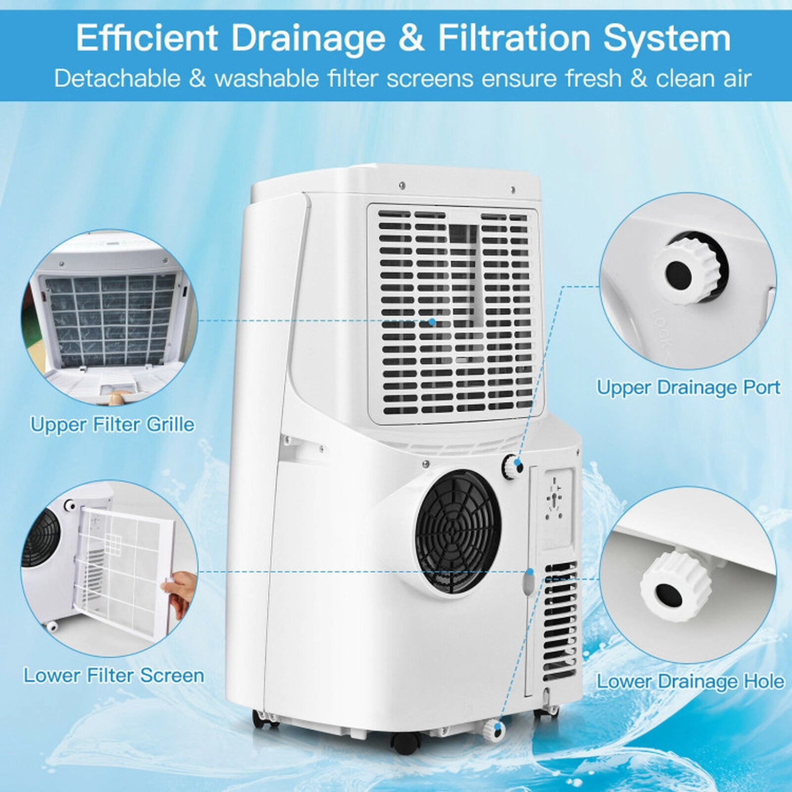 SUGIFT White 9000-BTU 3-in-1 Portable Air Conditioner with Dehumidifier and Remote 16.5-in W 14-in D 28.5-in H