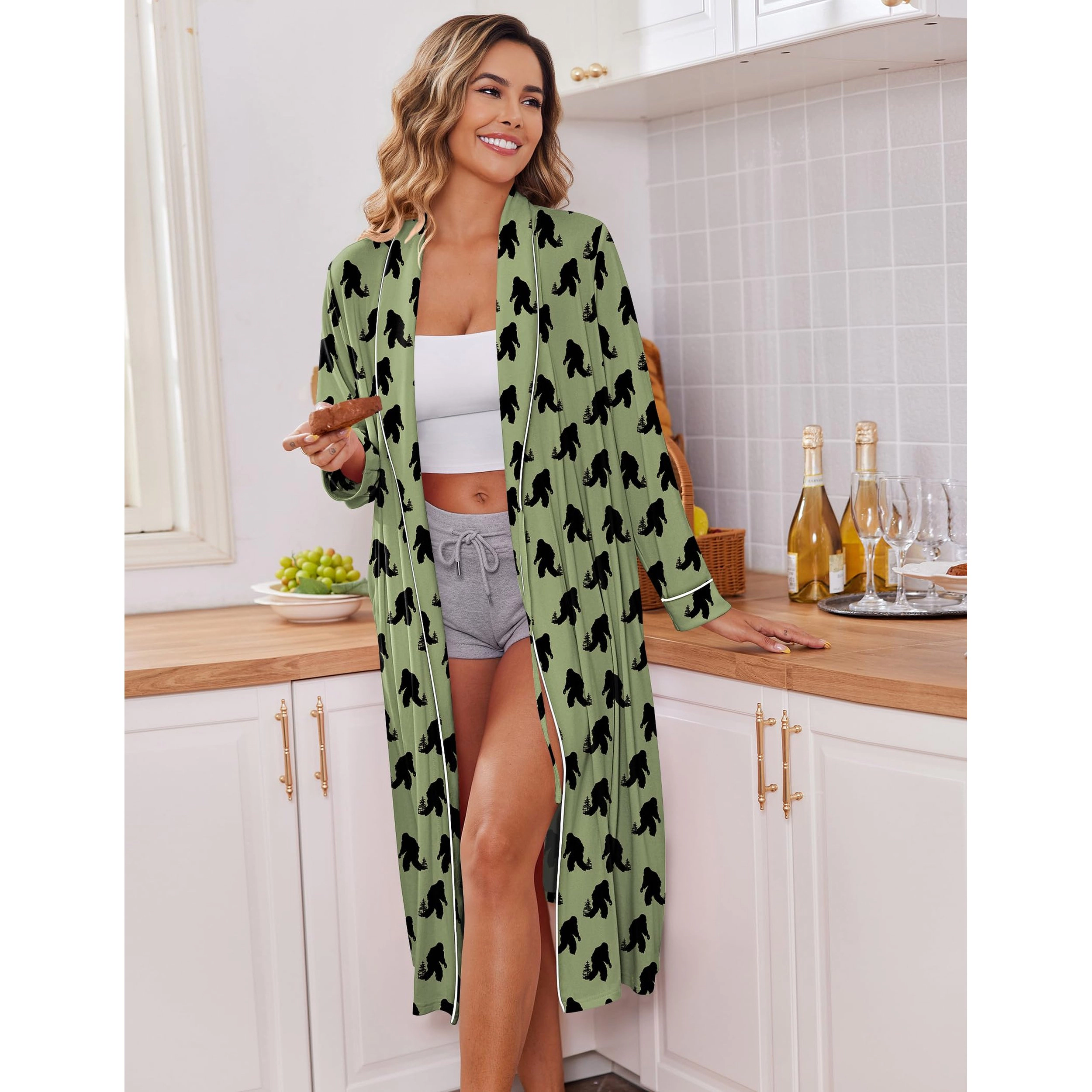 Ekouaer Kimono Robes for Women Long Lightweight Knit Bathrobe Shawl Soft Sleepwear Casual Ladies