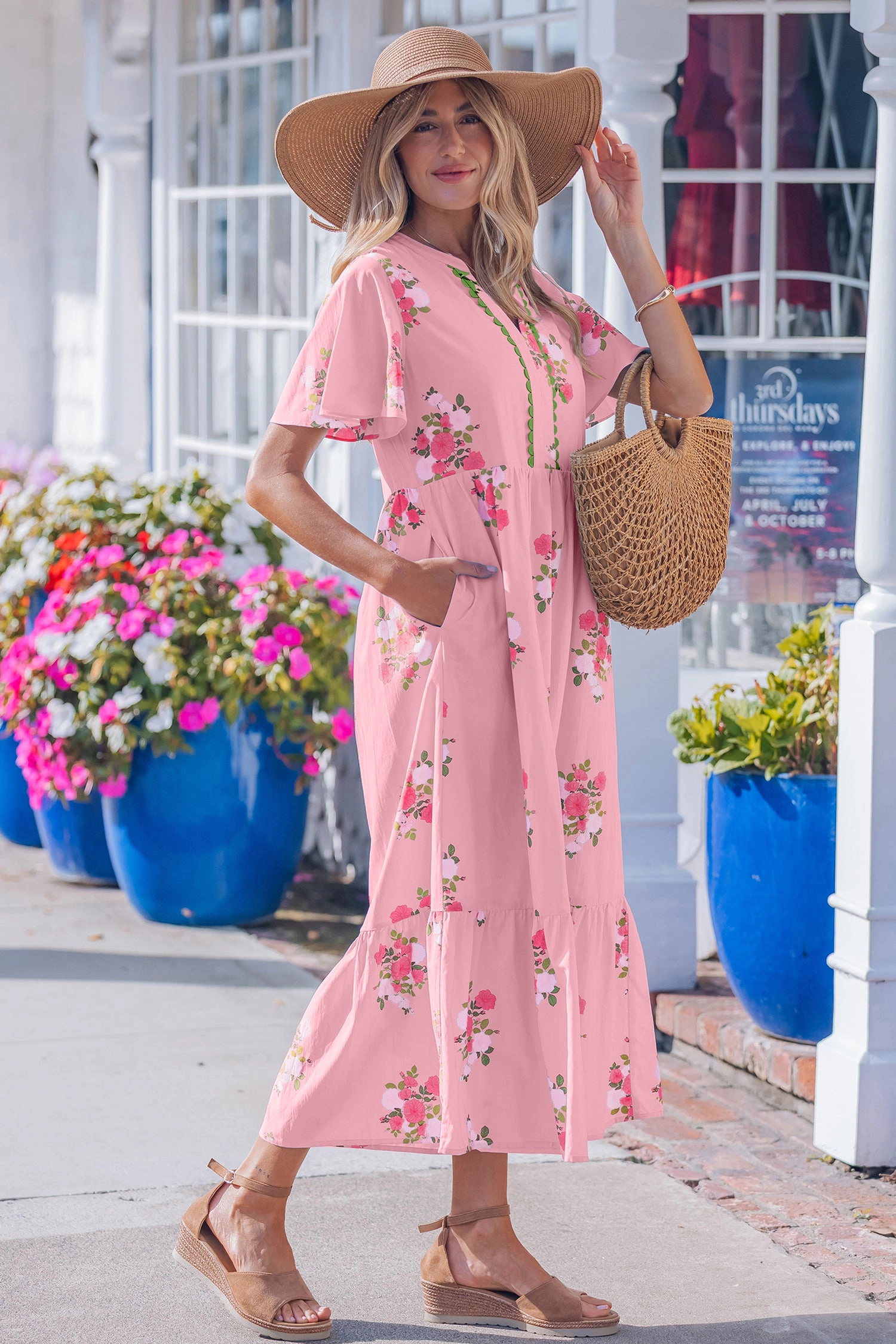 Threaded Pear Women's Alena Floral Print Maxi Dress