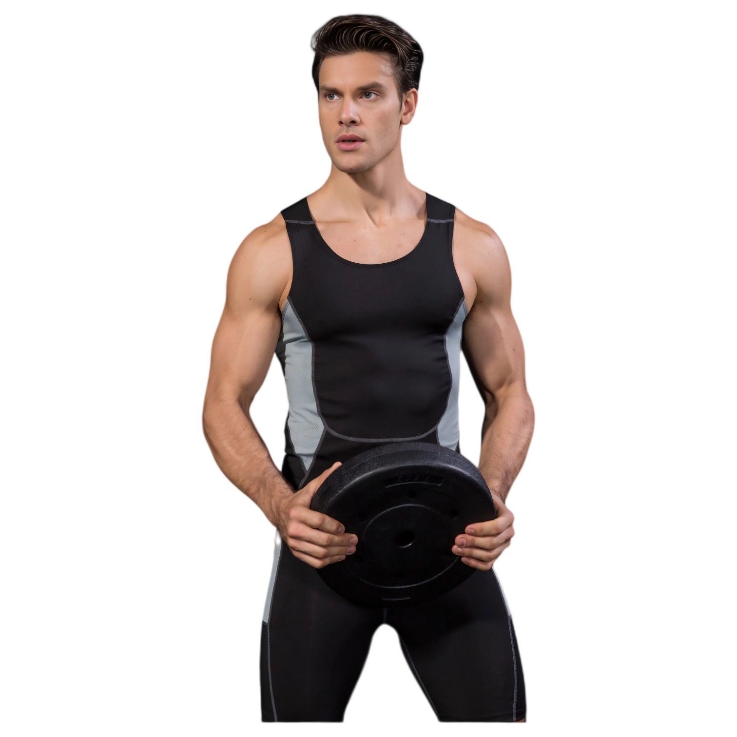 Anna-Kaci Men's Sleeveless Compression Tank Top with Mesh Panels and Stretch Moisture-Wicking Fabric
