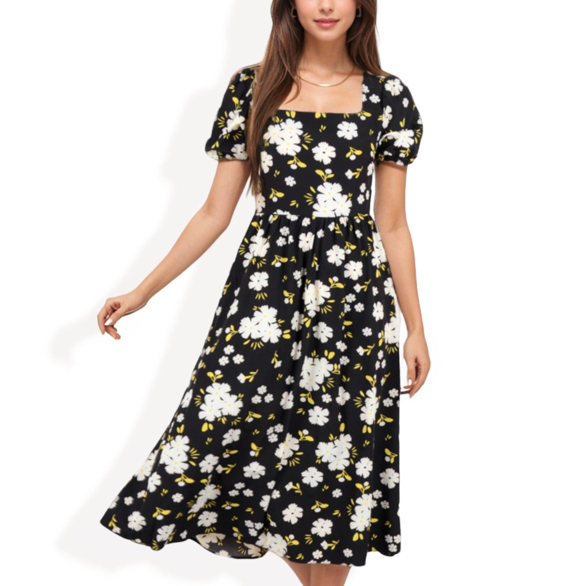 Anna-Kaci Women's Floral Square Neck Midi Dress