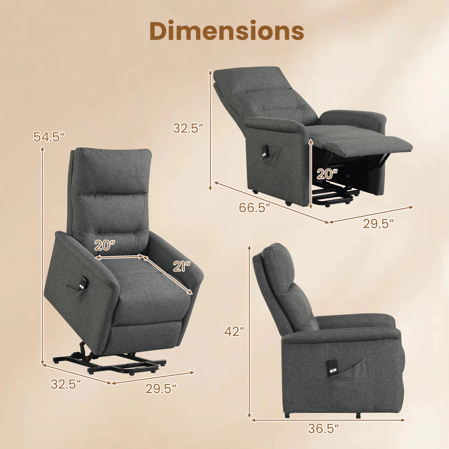 LJG Power Lift Recliner Chair for Elderly with Remote Control and Side Storage Pocket
