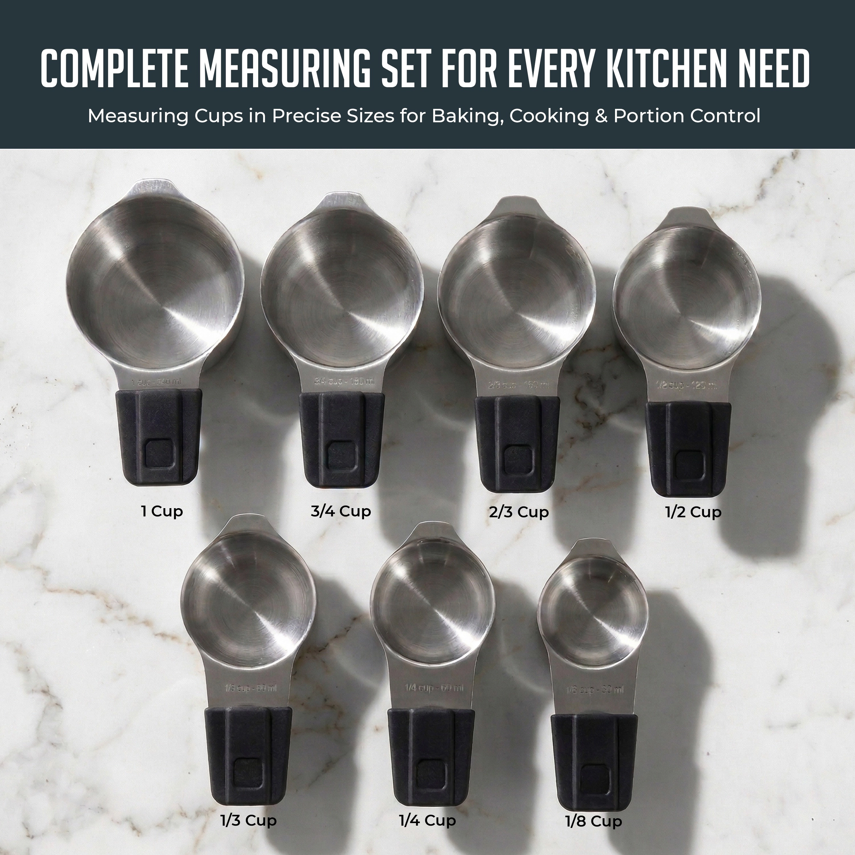 Luminuxe Magnetic Measuring Cups Set, 7Pc Heavy Duty Stainless Steel Nesting Measuring Cup Easy Read Engraved Markings