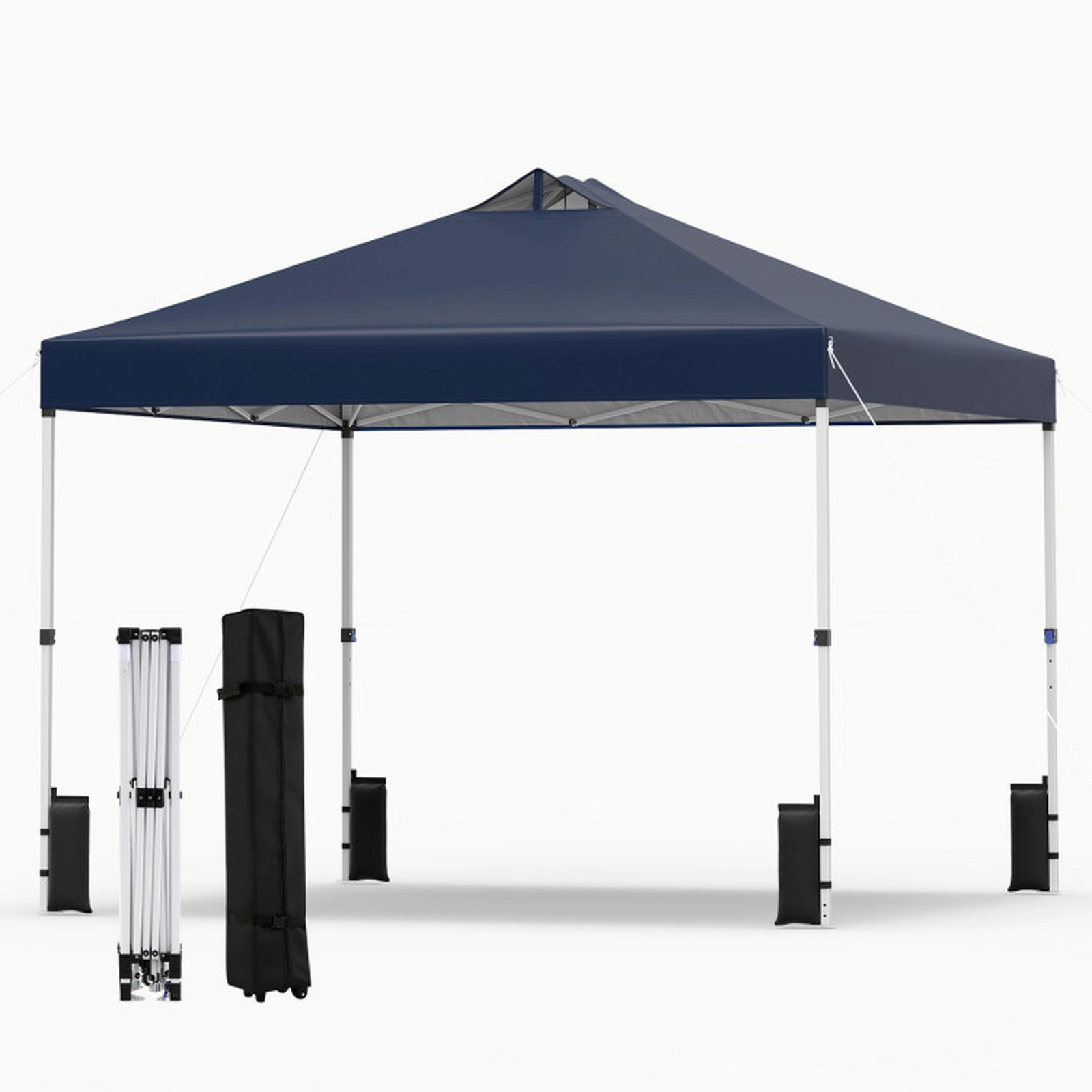 SUGIFT Blue 10-ft by 10-ft 3-Level Silver-Coated 210D Oxford Pop Up Canopy Tent with Wheeled Roller Bag