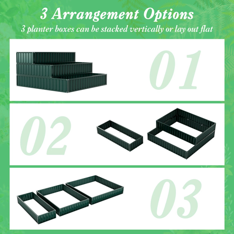 Hivvago Heavy-Duty Metal Outdoor 3-Tier Raised Garden Bed Planter Box