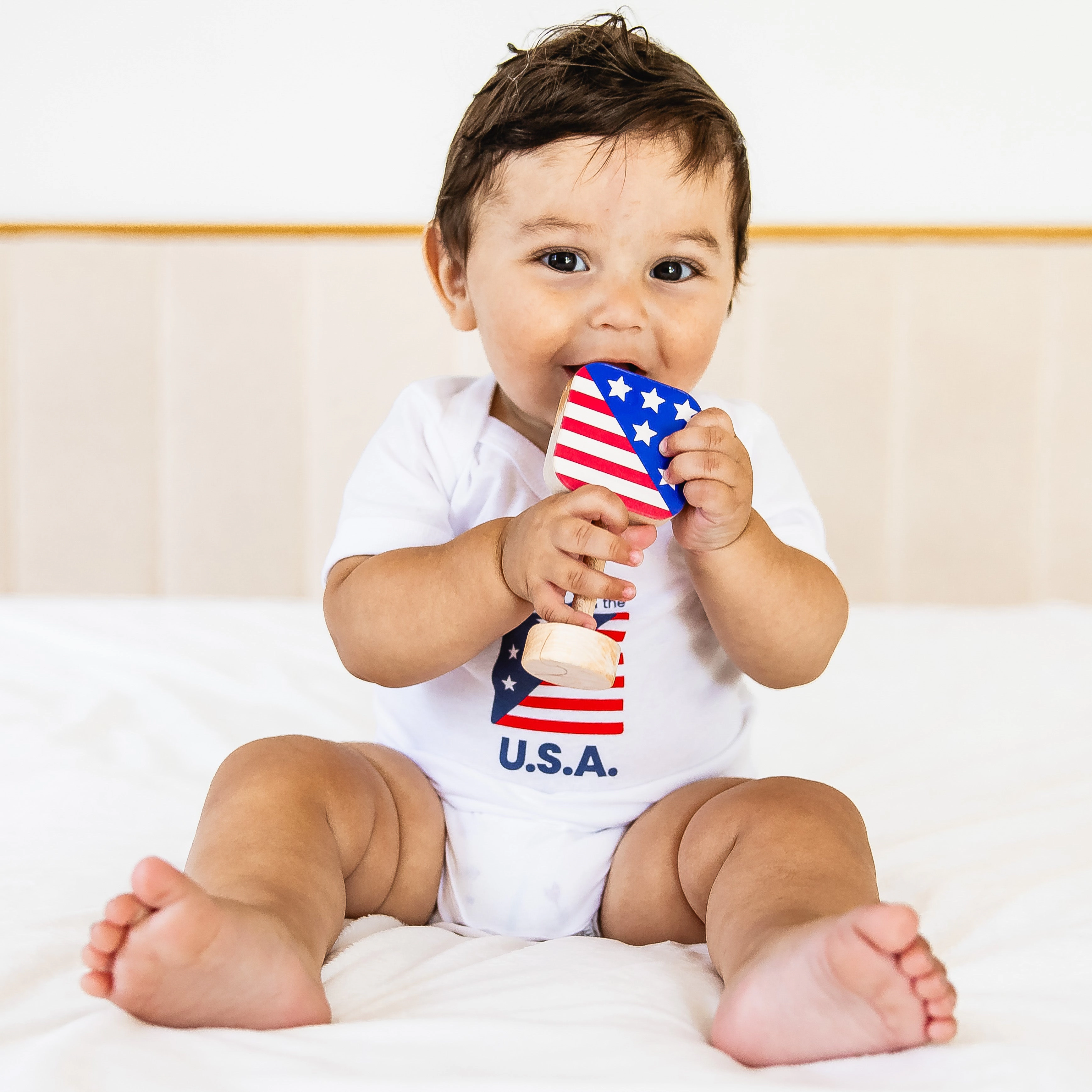 Grasp & Giggle Flag Wooden Rattle, Made in USA